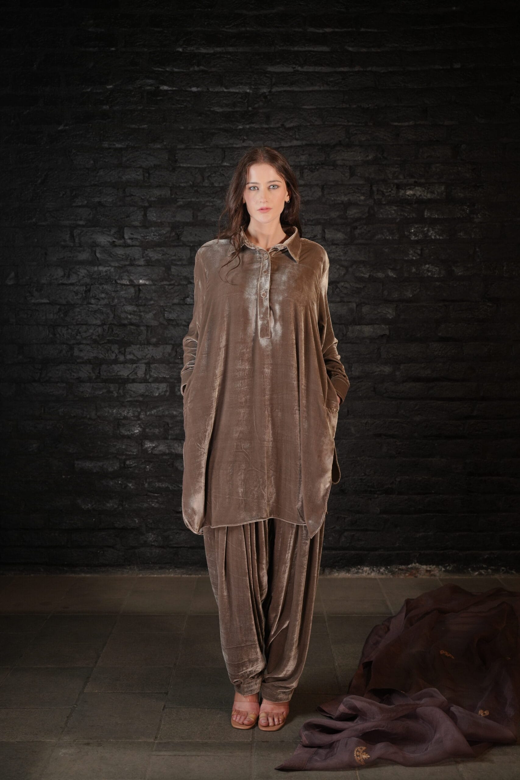 Mauve Khan Dress Tilla Embroidered Dupatta