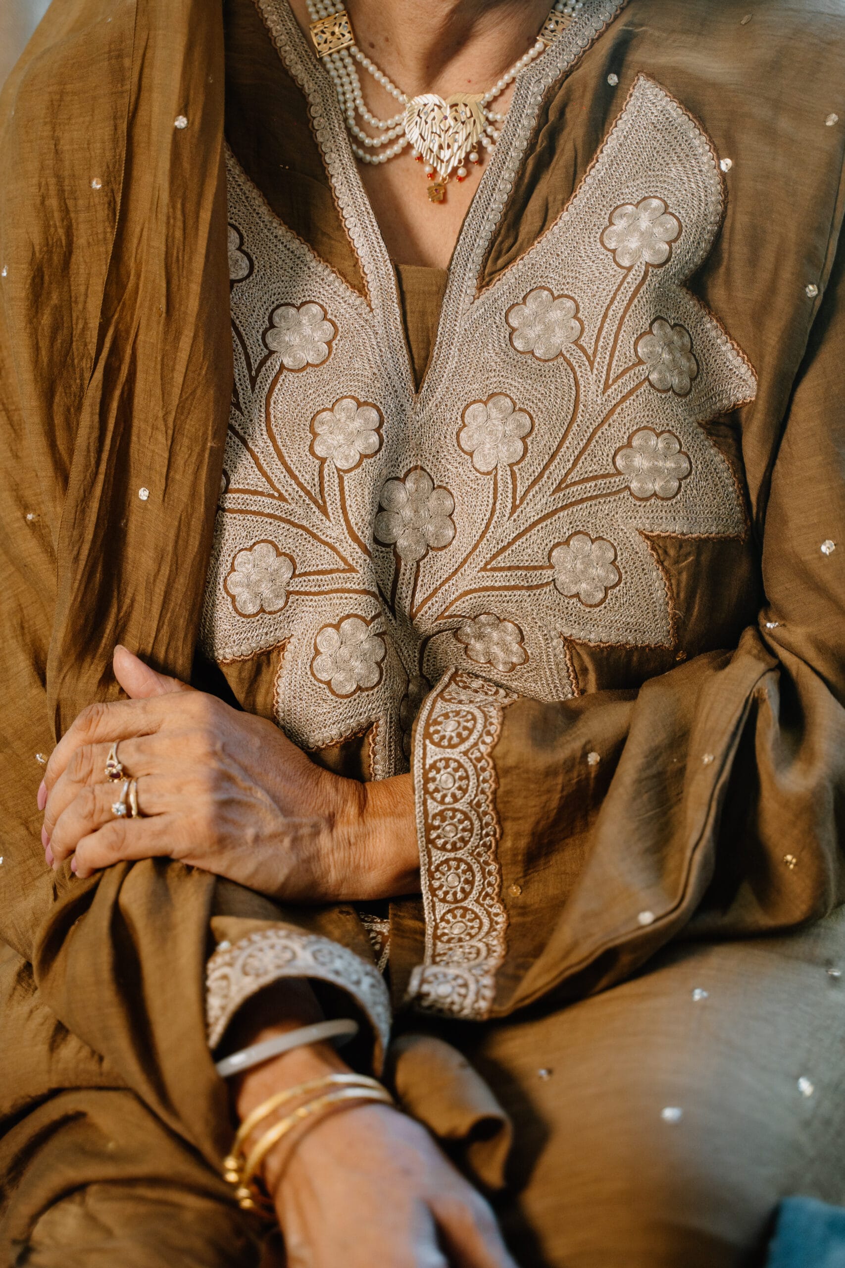Brown Antique Tilla and Dabka Pheran Salwar Chandheri Dupatta