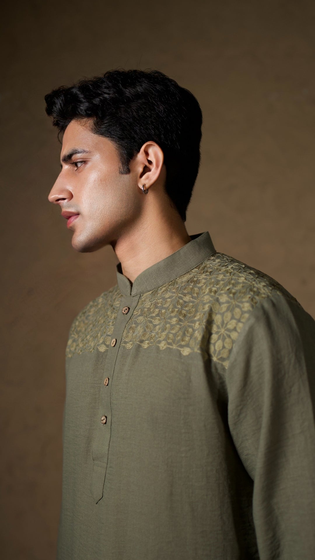 Olive Green Khatamband Thread Embroidered Kurta Salwar