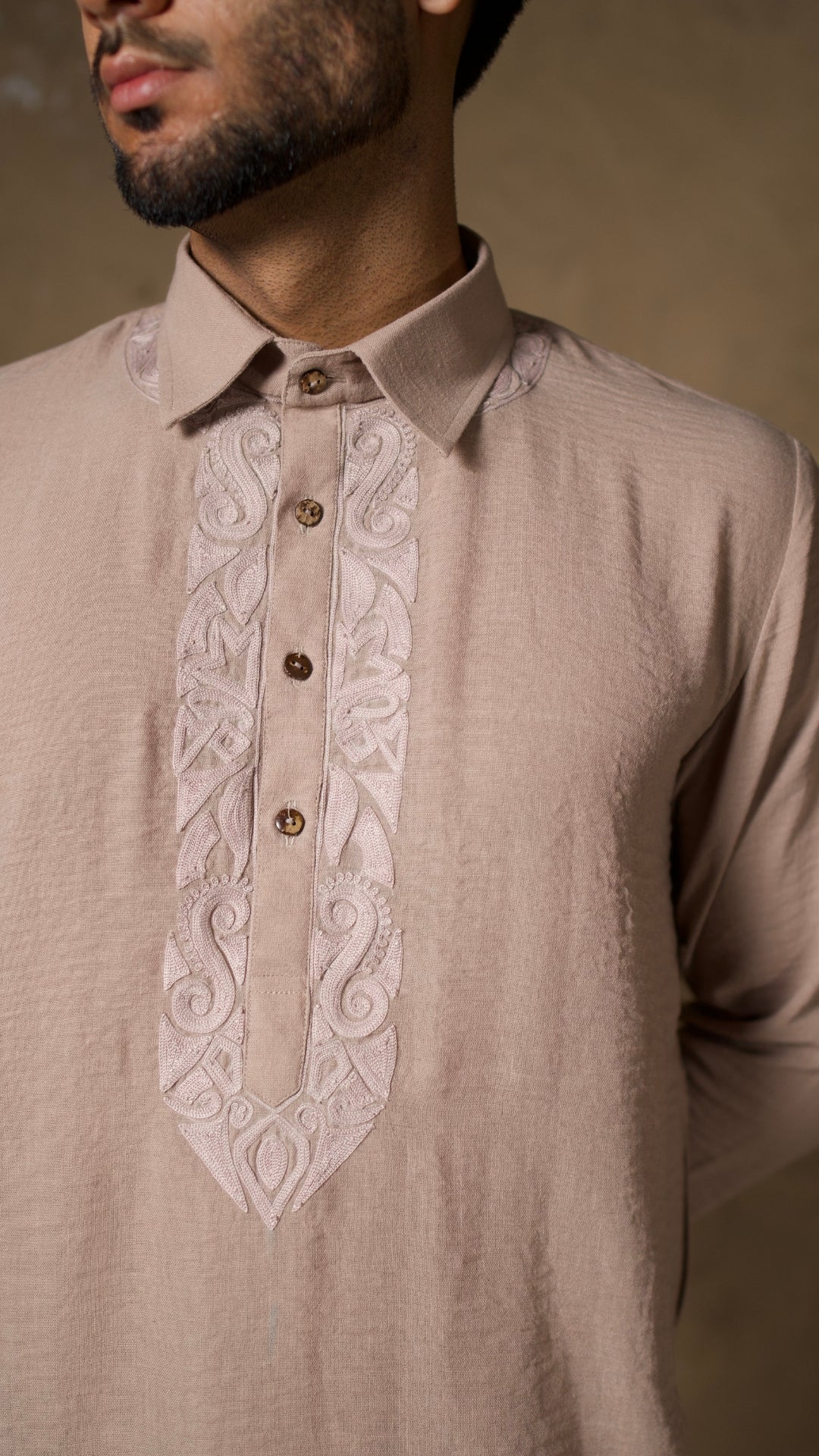 Beige Thread Embroidered Kurta Salwar