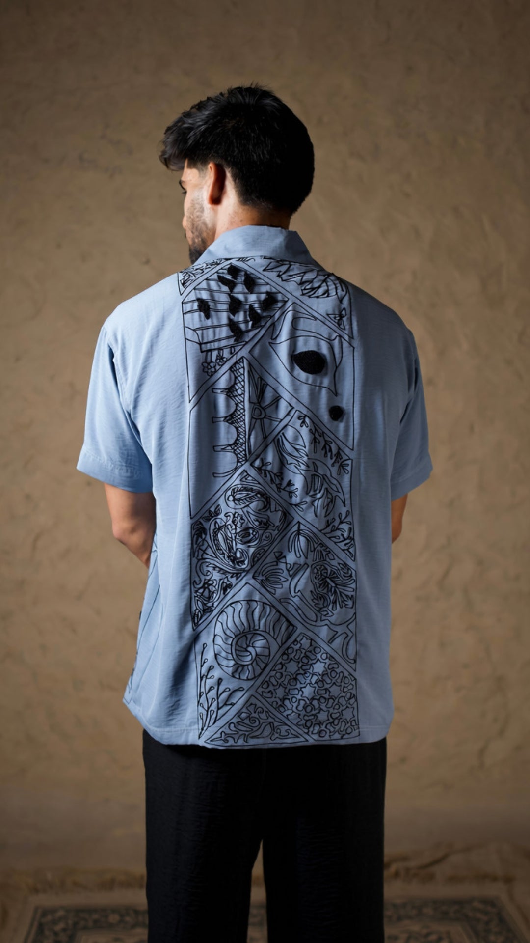 Blue Thread Embroidered Shirt with Pants