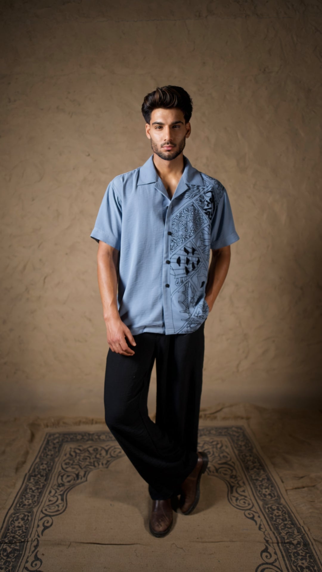Blue Thread Embroidered Shirt with Pants