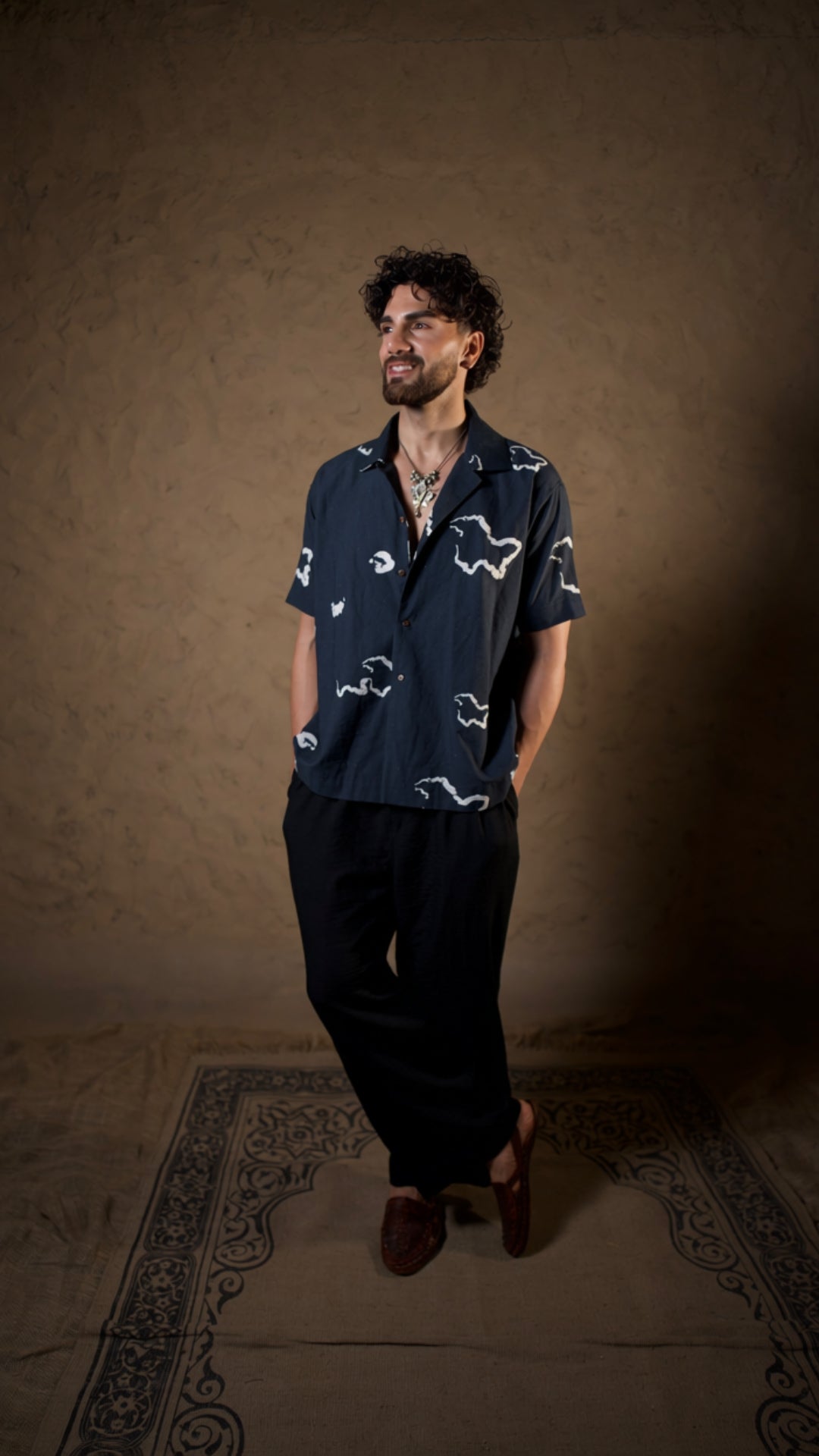 Black Kashmir Map Shirt with Pants