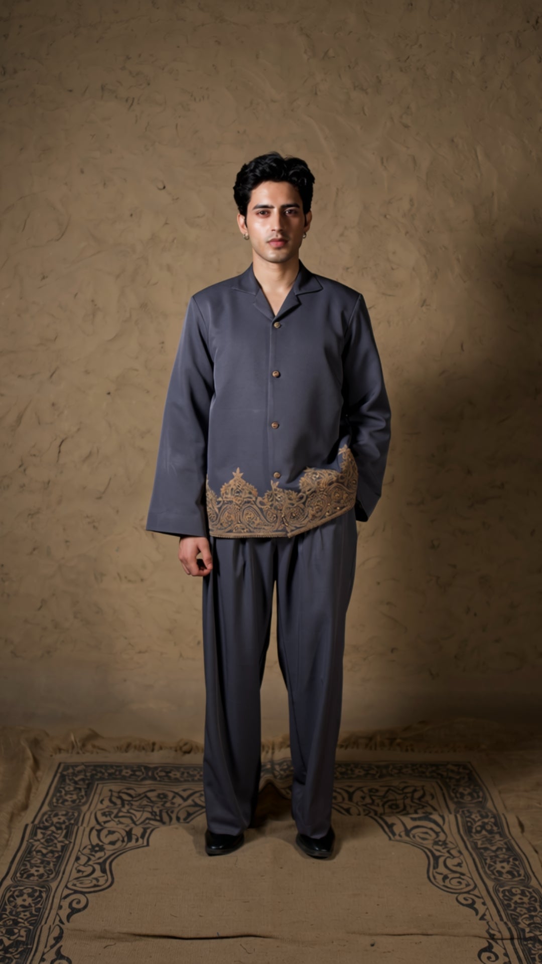Grey Embroidered Coat and Pants