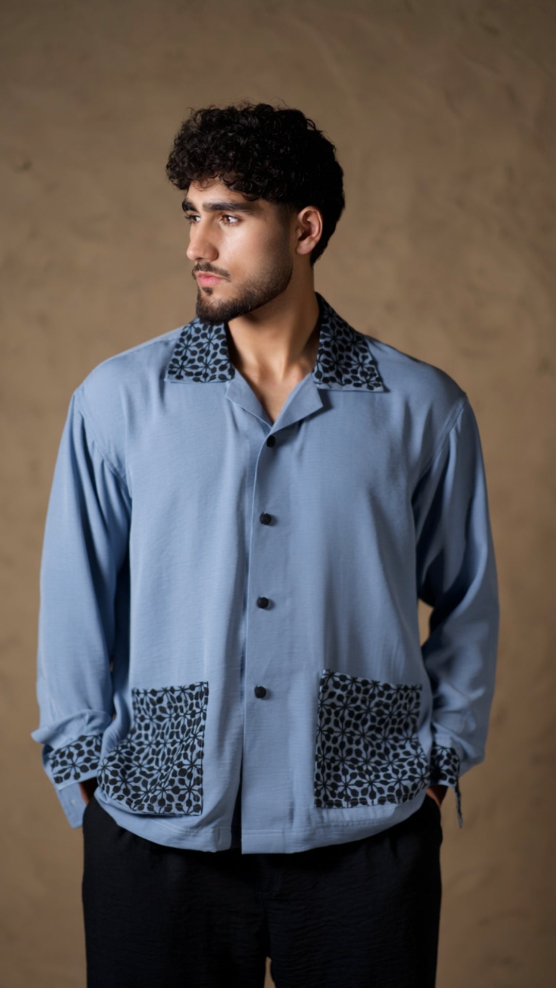 Blue Khatamband Thread Embroidered Shirt