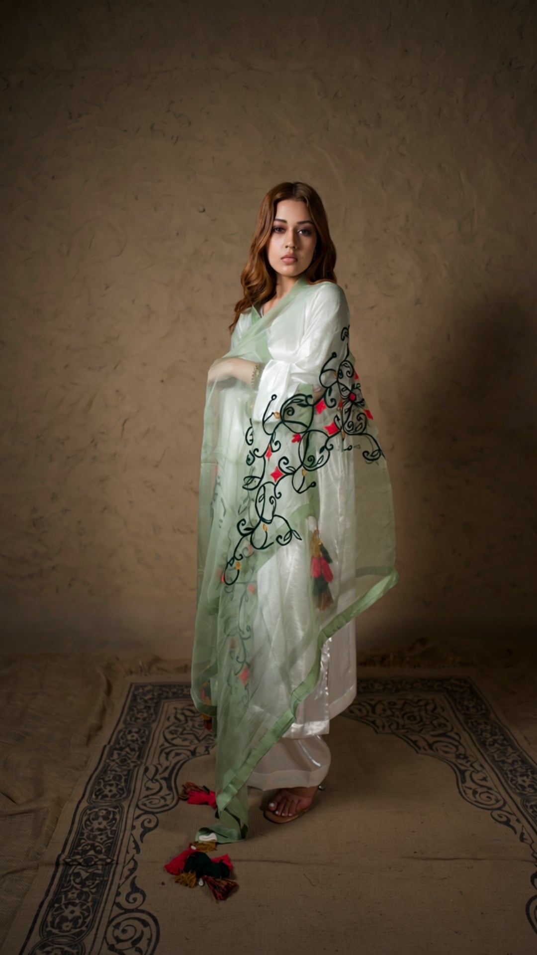 White Pheran Salwar with Aari Embroidered Dupatta