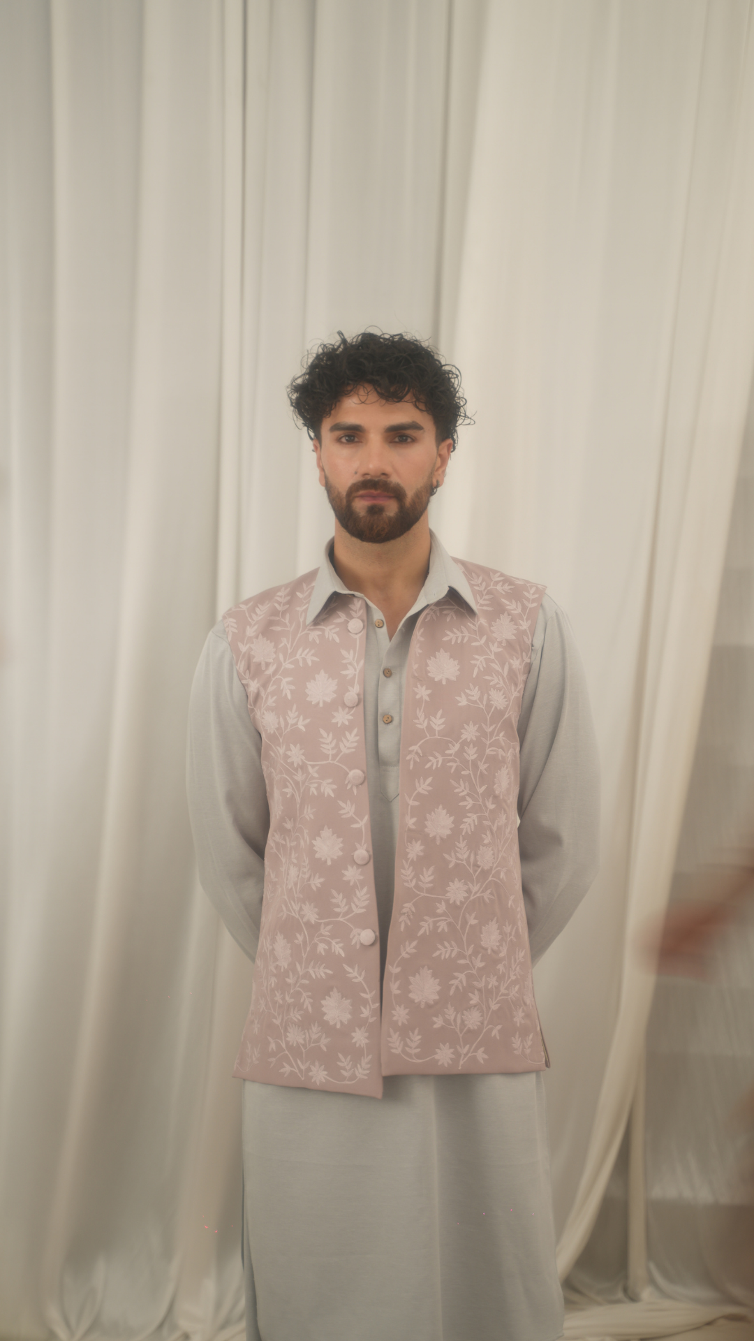 Grey Embroidered Kurta Salwar with Waistcoat