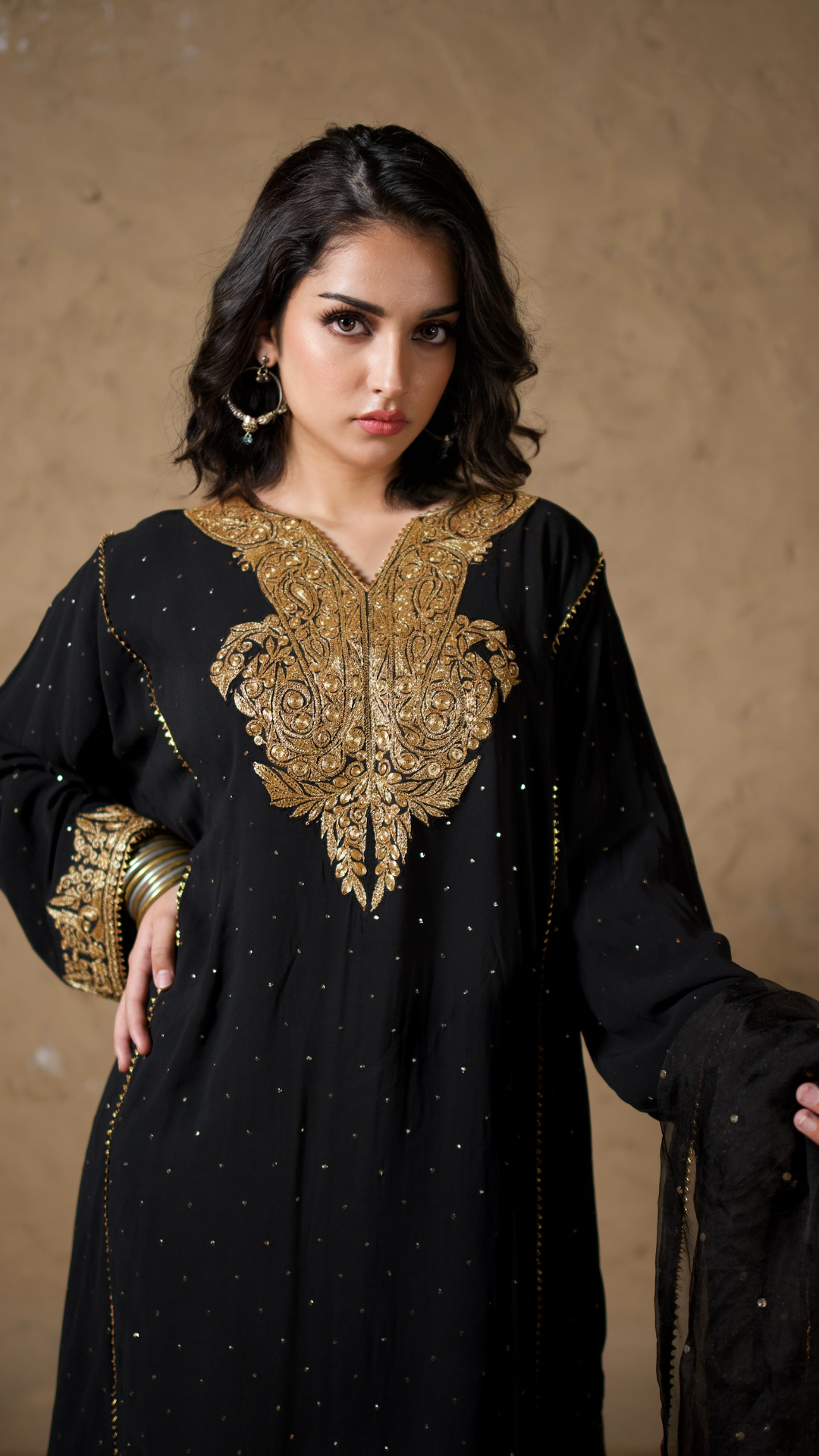 Black Tilla Embroidered Pheran Salwar Dupatta