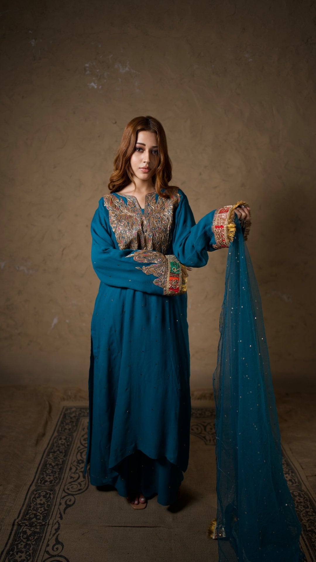 Blue Tilla Embroidered Pheran Salwar with Dupatta