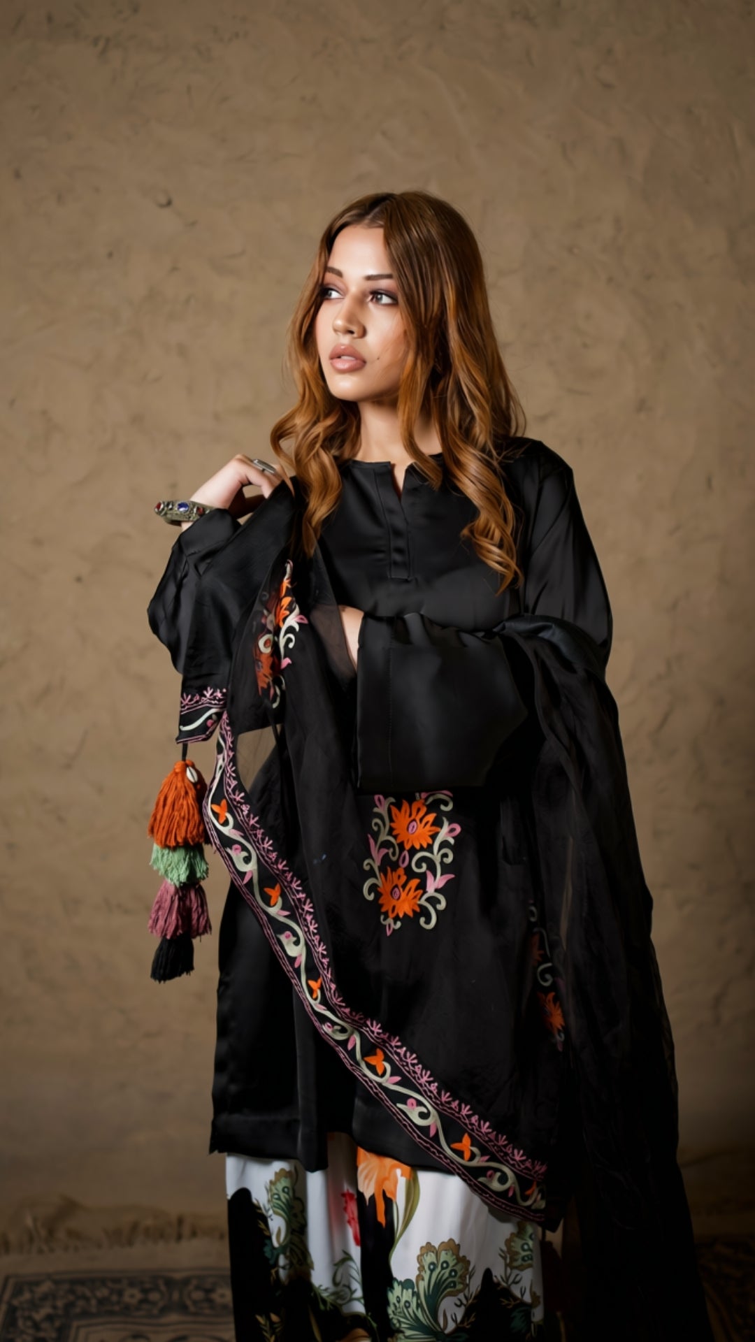 Black Pheran Salwar with Aari Embroidered Dupatta