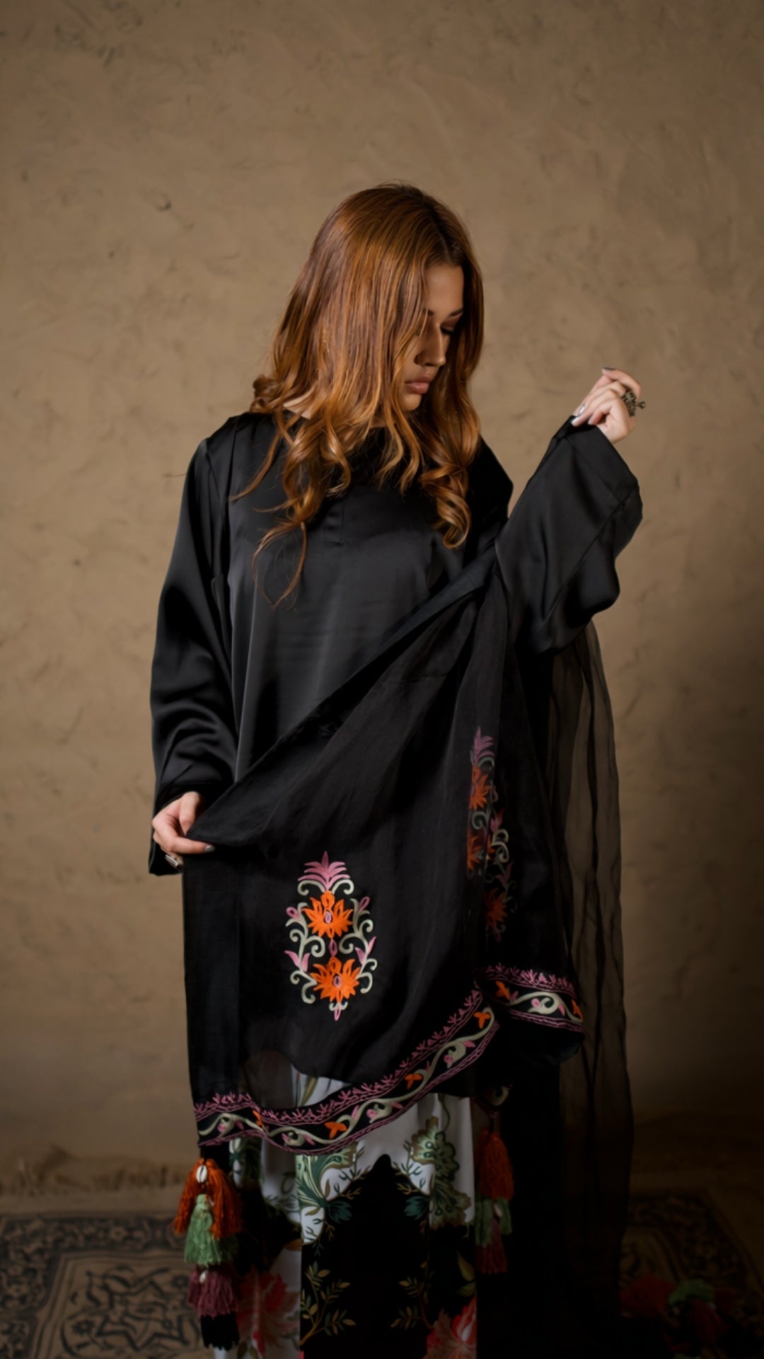 Black Pheran Salwar with Aari Embroidered Dupatta
