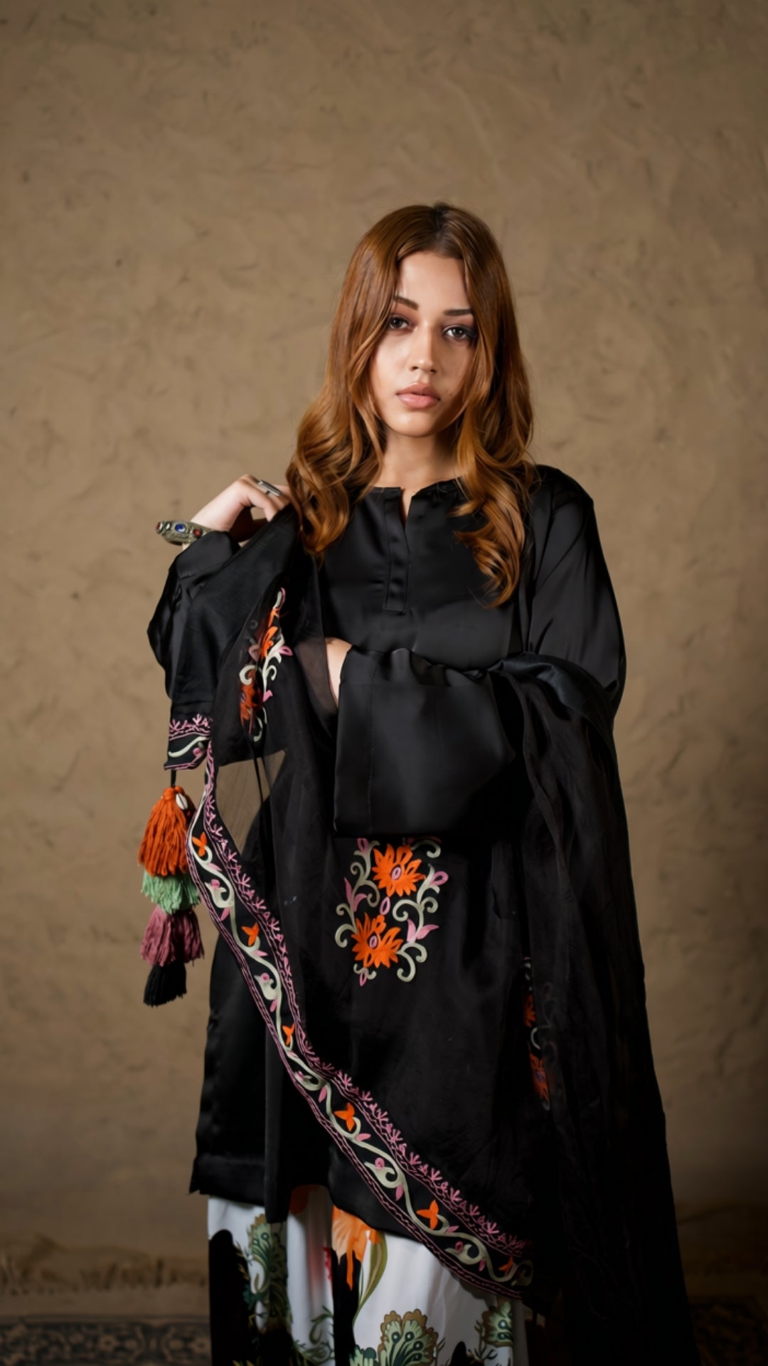 Black Pheran Salwar with Aari Embroidered Dupatta