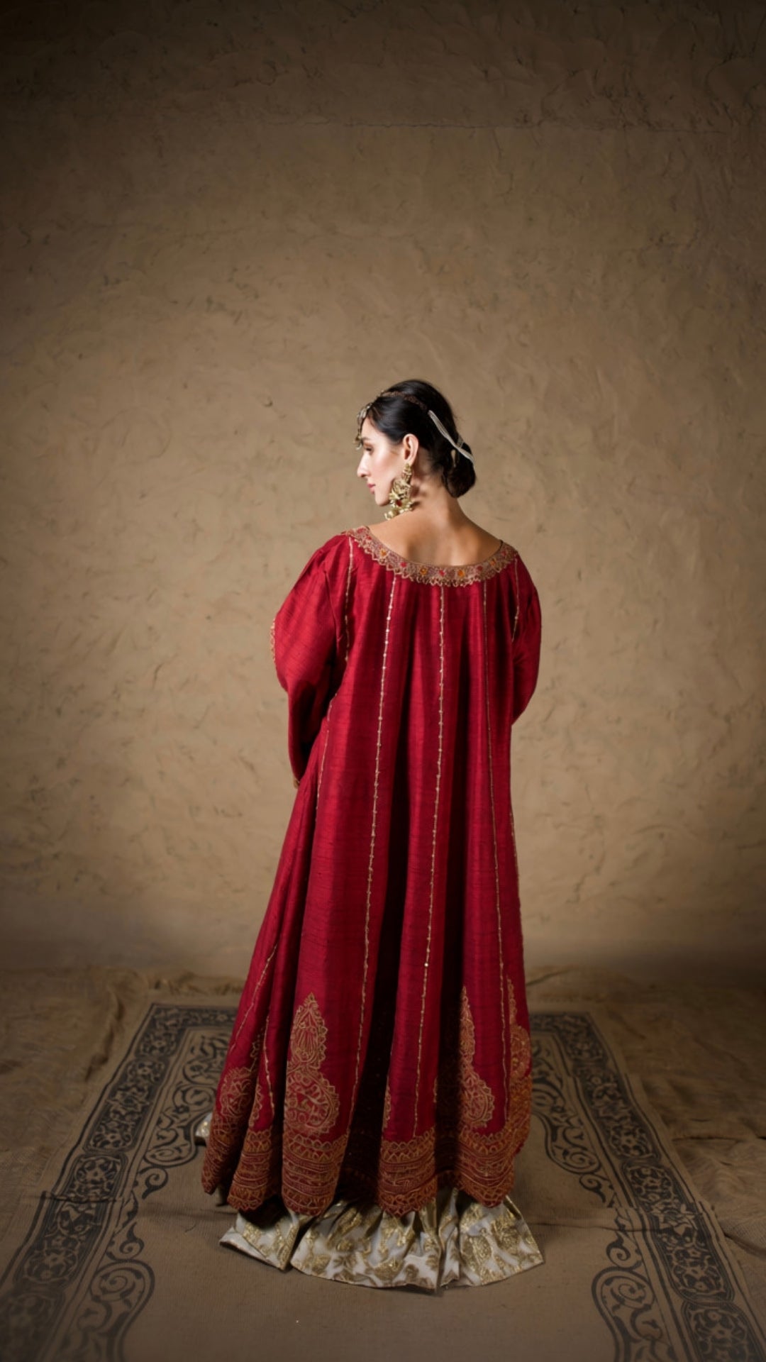 Maroon Tilla Embroidered Kalidar & Kali Sharara with Embroidered Dupatta