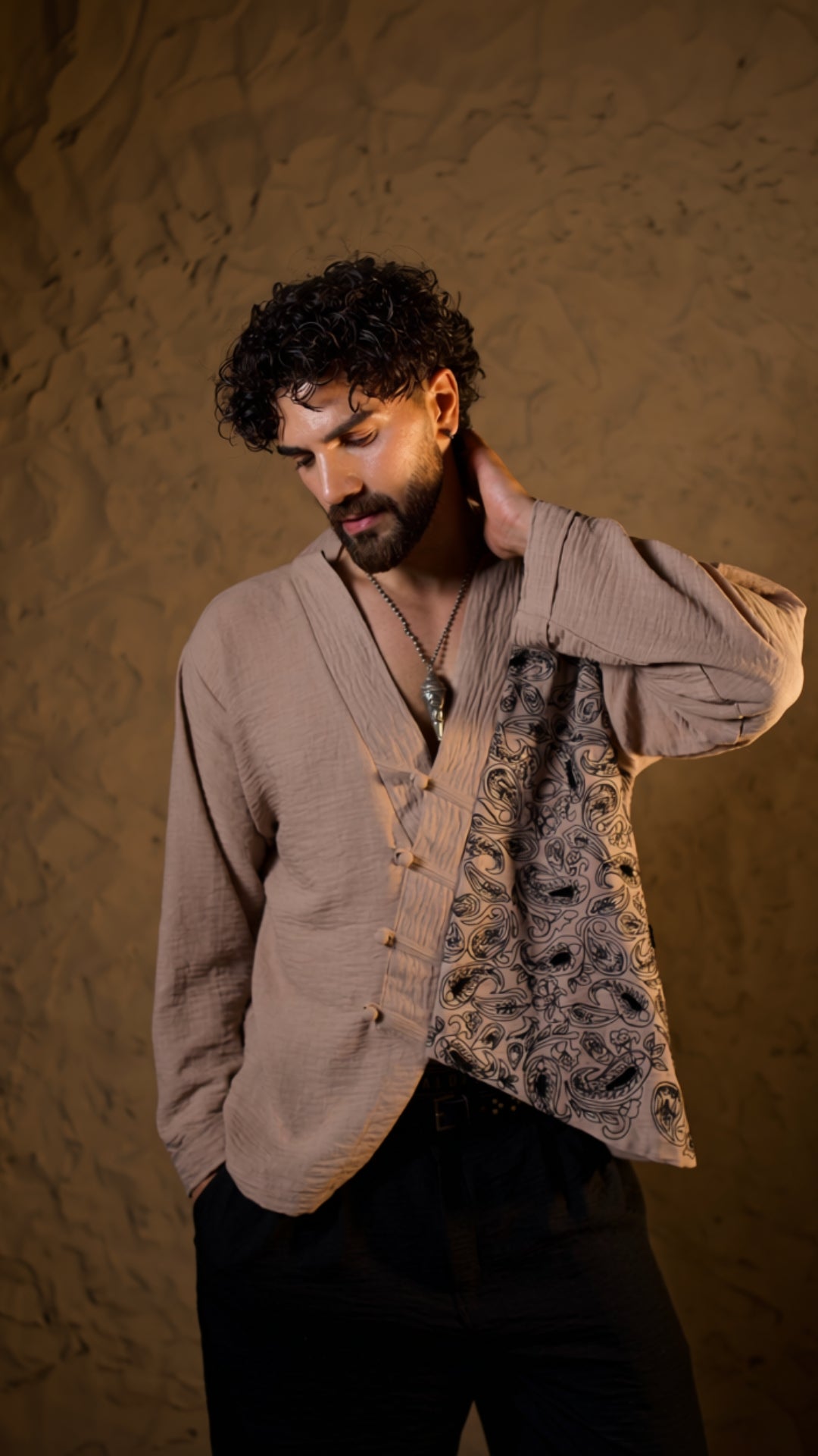 Beige Embroidered Shirt with Pants