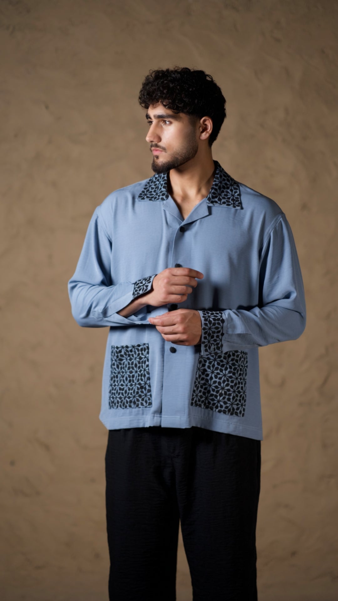 Blue Khatamband Thread Embroidered Shirt