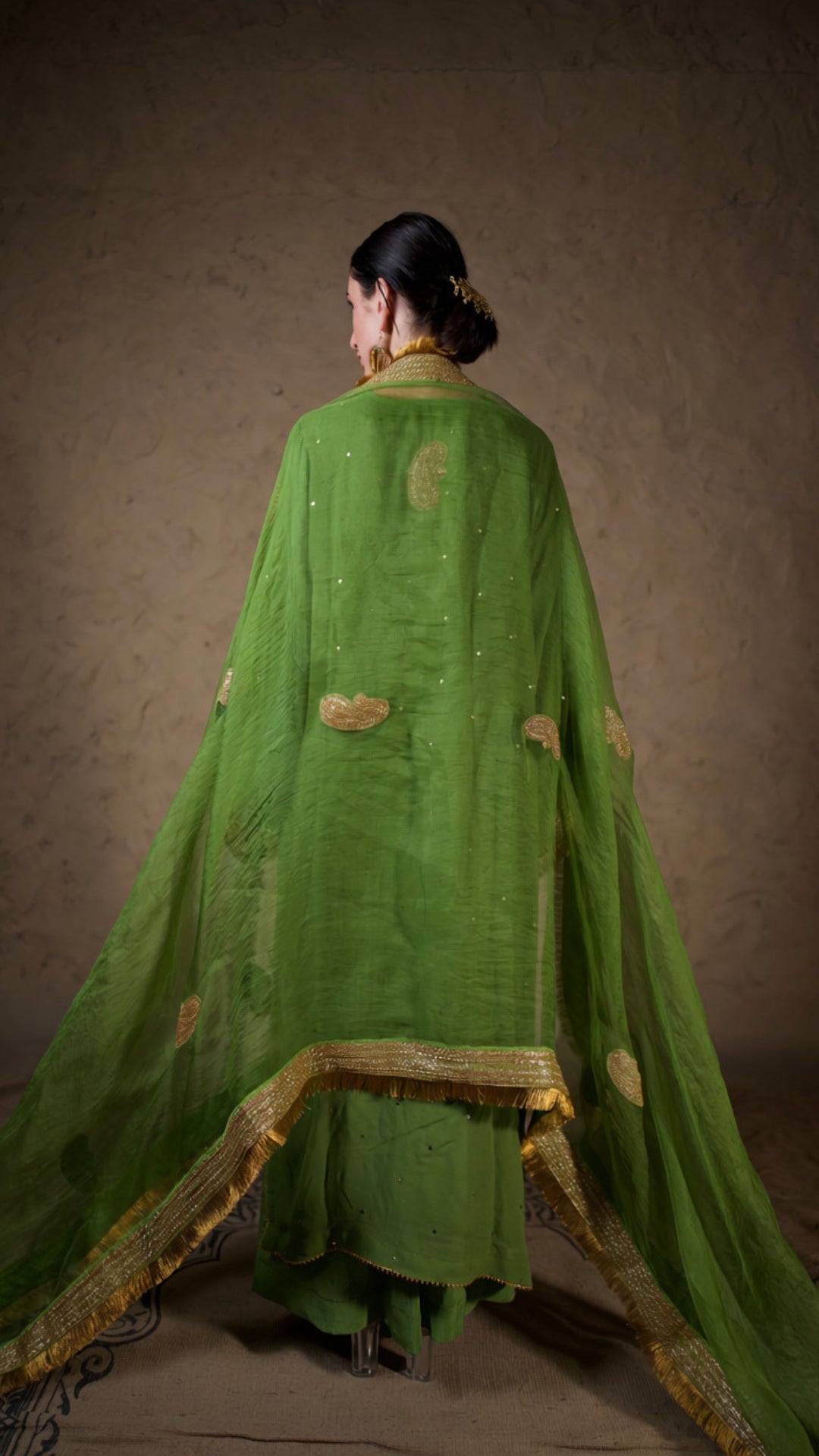 Green Tilla Embroidered Kurta Palazzo Organza Dupatta