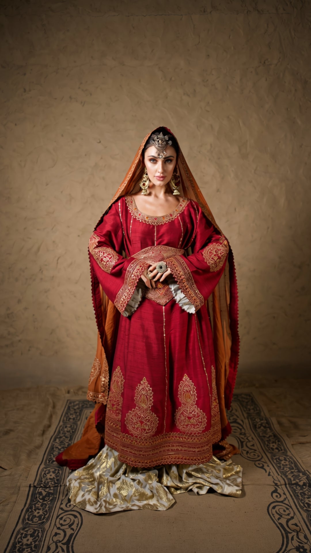 Maroon Tilla Embroidered Kalidar Corset & Kali Sharara with Embroidered Dupatta