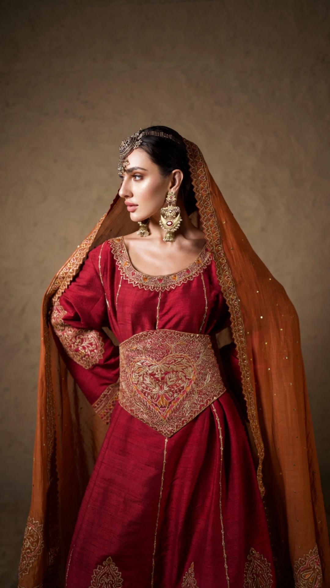 Maroon Tilla Embroidered Kalidar Corset & Kali Sharara with Embroidered Dupatta