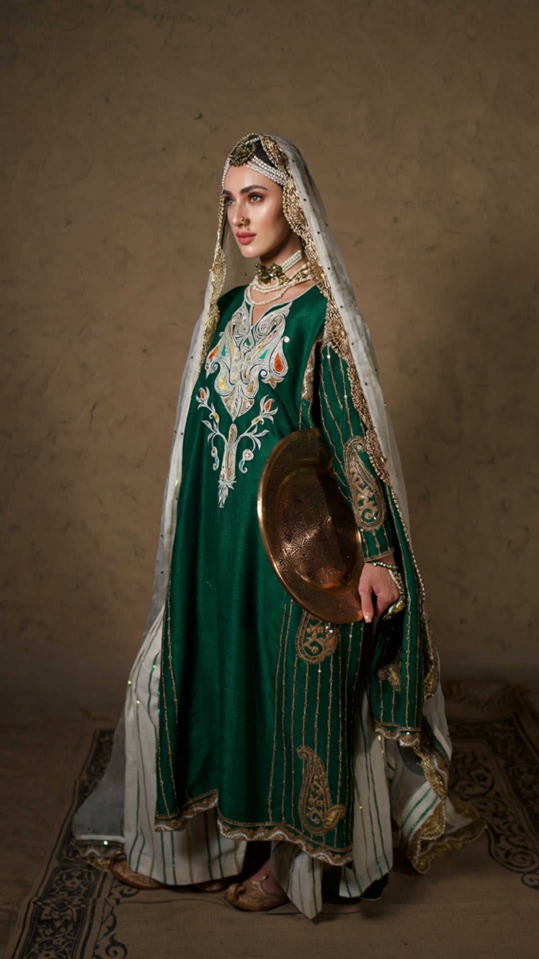 Green Tilla Embroidered Kalidar Farshi Salwar with Dupatta