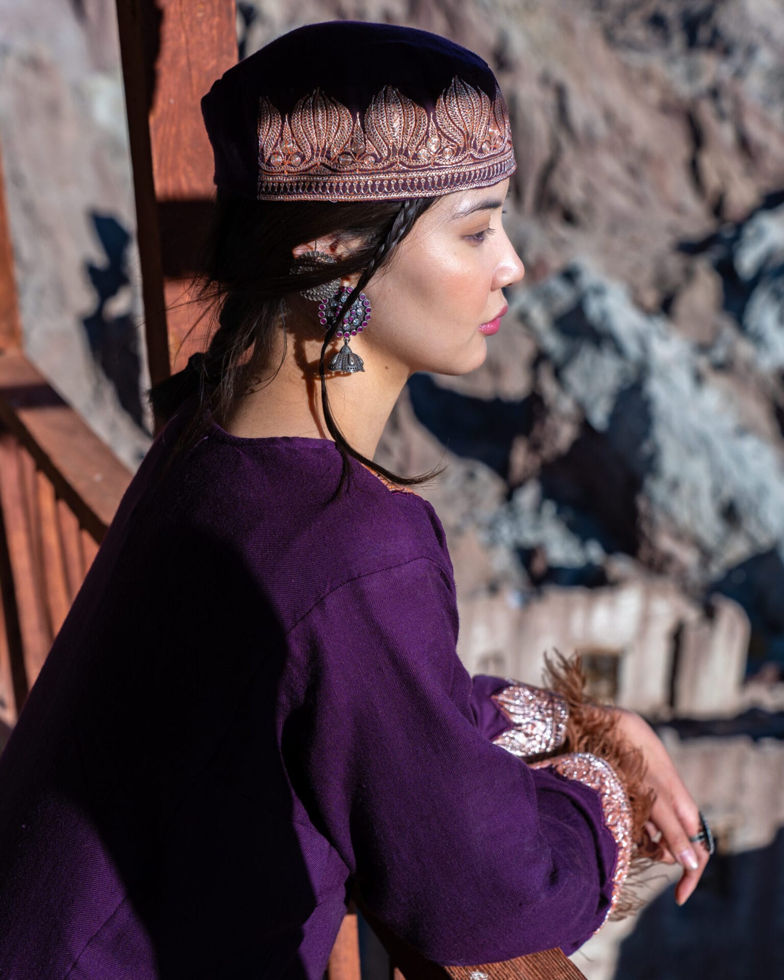 Purple Hand Embroidered Pheran Salwar