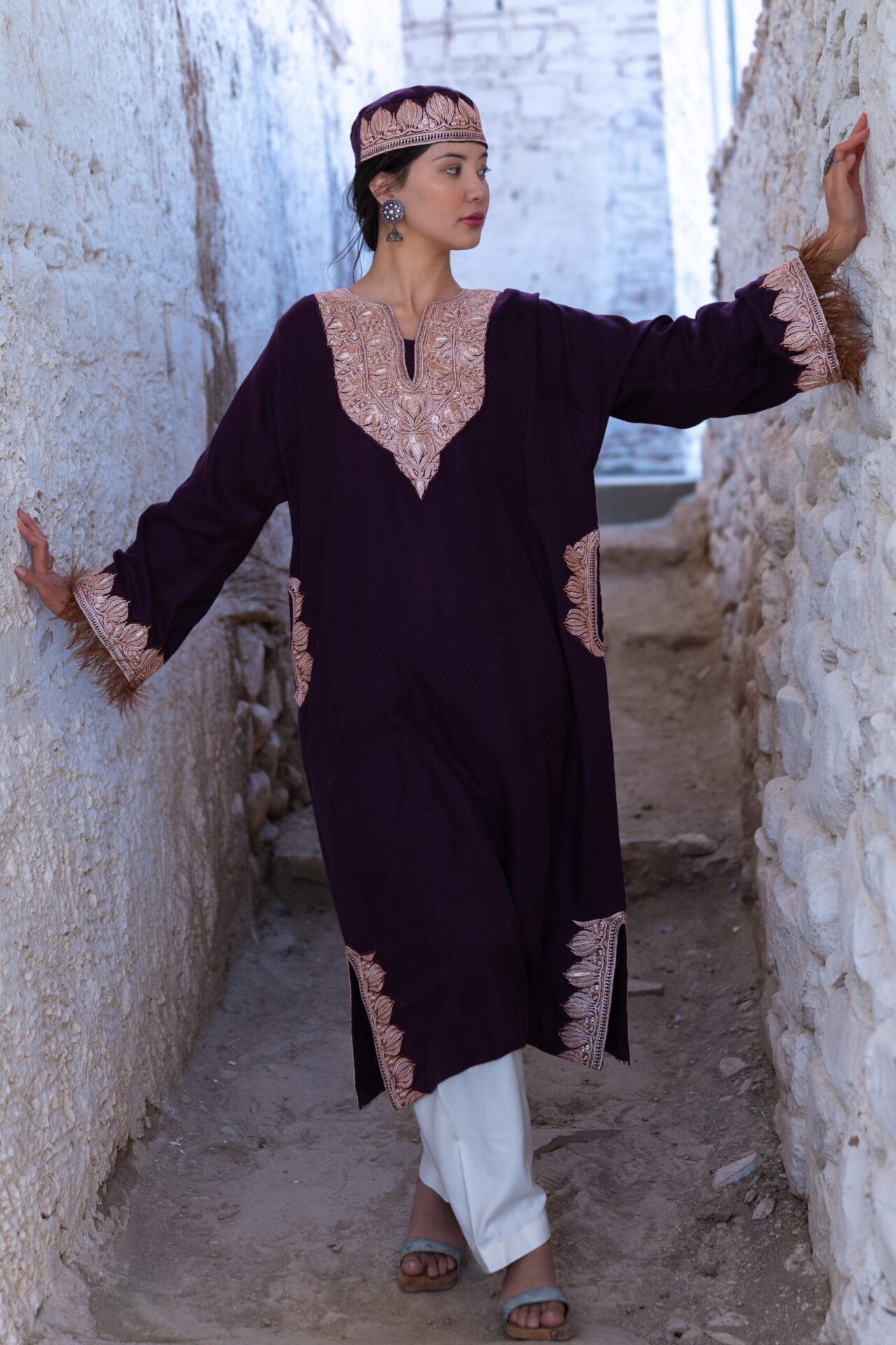 Purple Hand Embroidered Pheran Salwar
