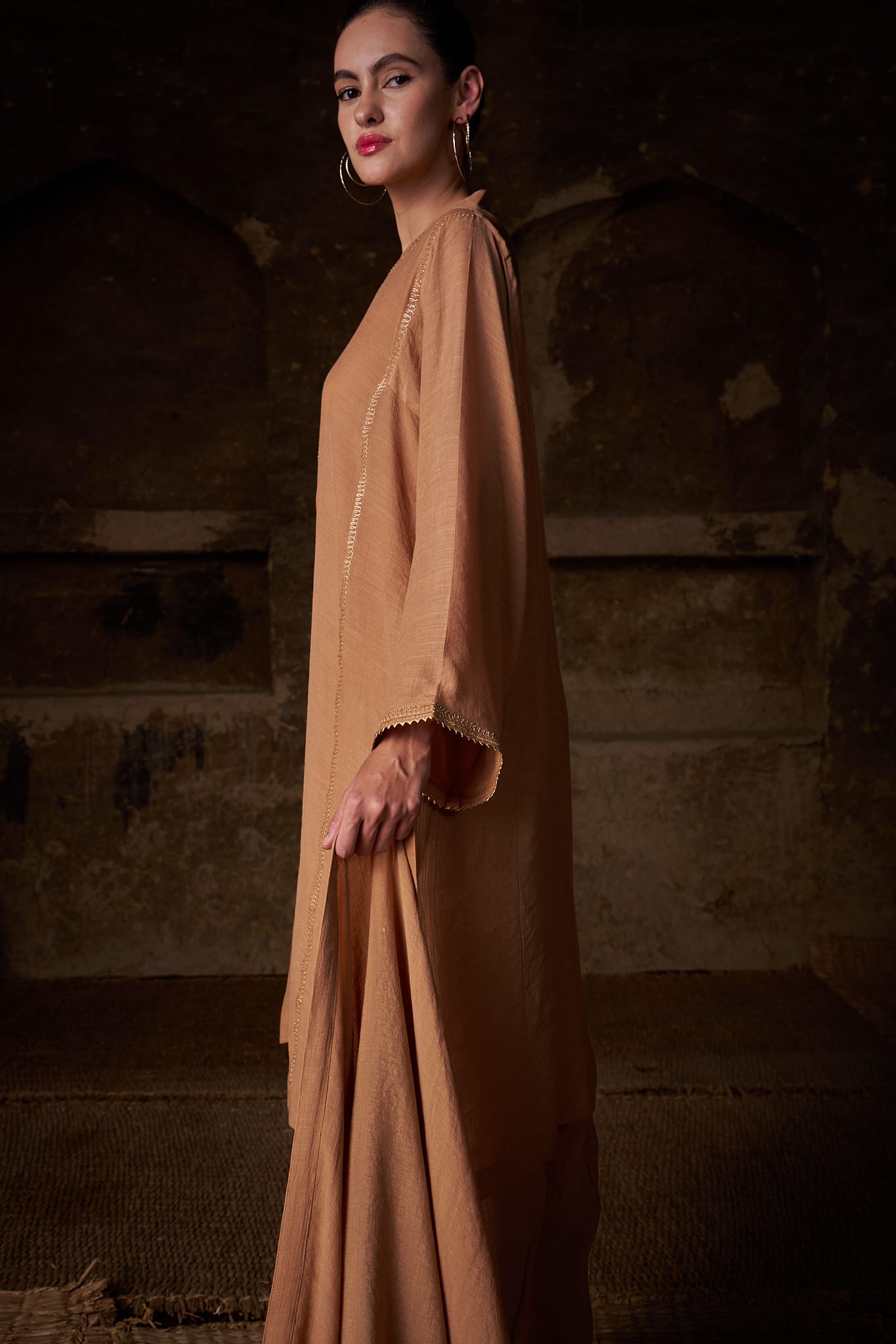 Beige Tilla Embroidered Kurta salwar Linen Crepe Dupatta