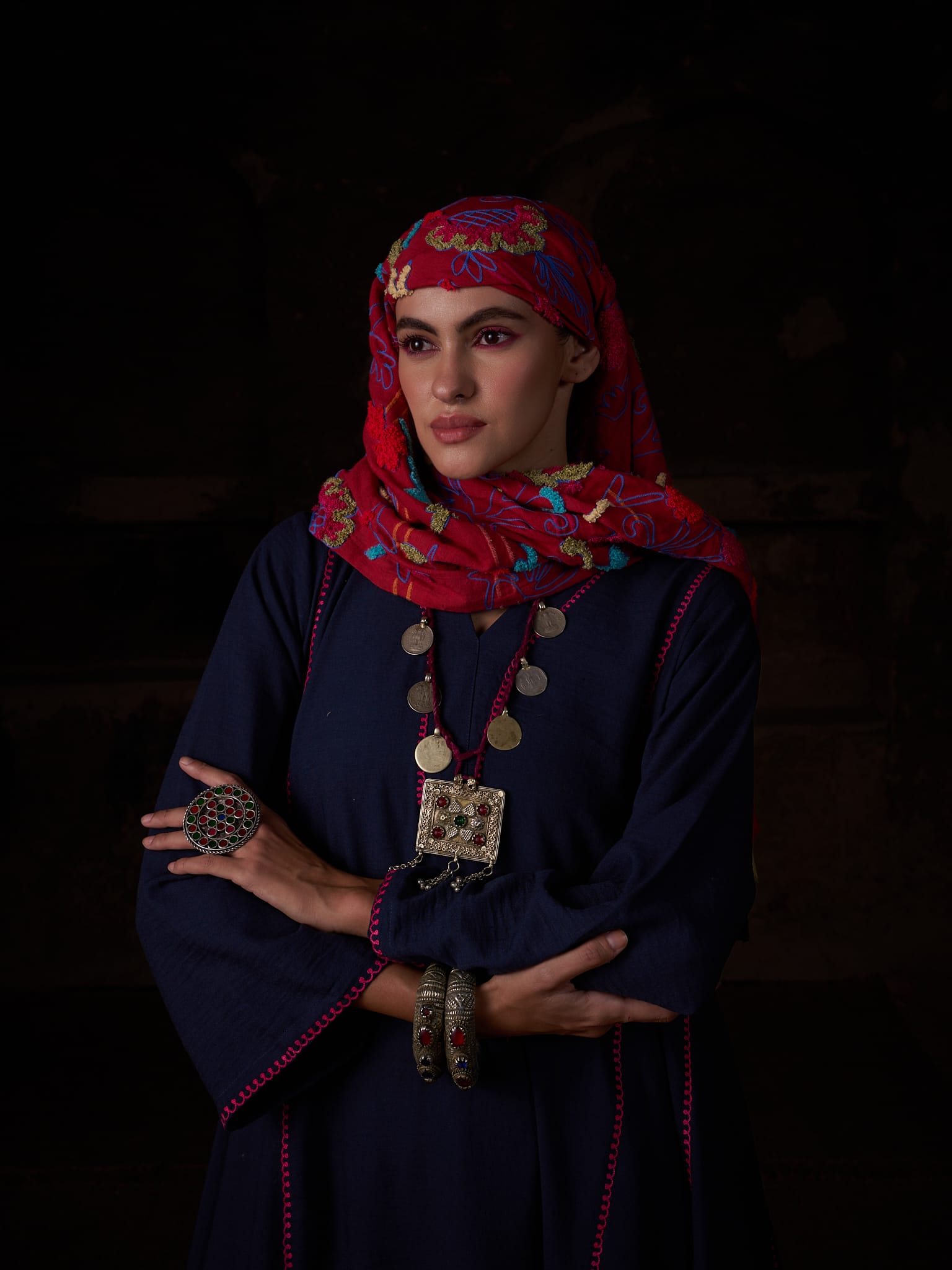 Navy Blue Ari Embroidered Kurta palazzo Scarf