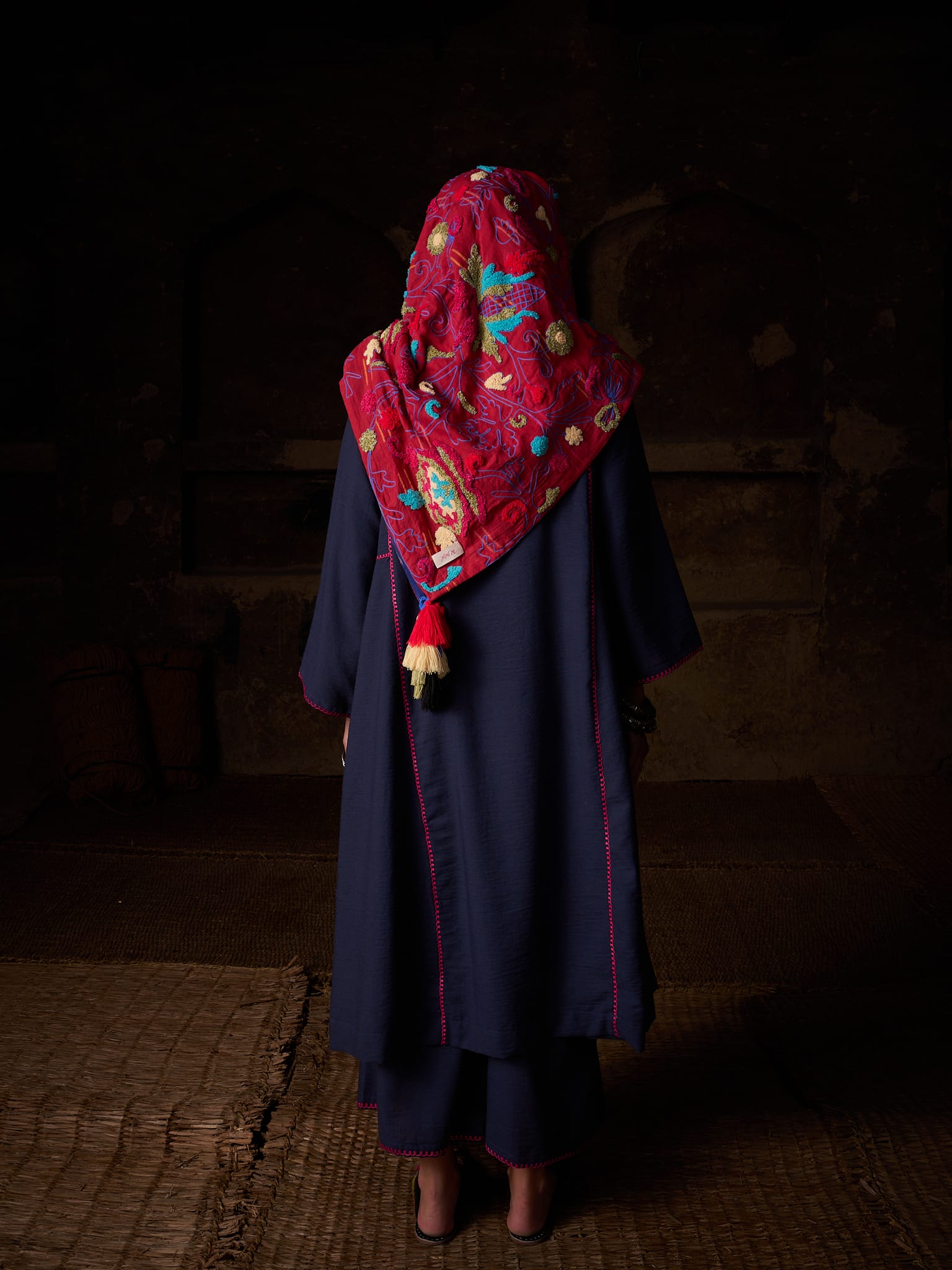Navy Blue Ari Embroidered Kurta palazzo Scarf
