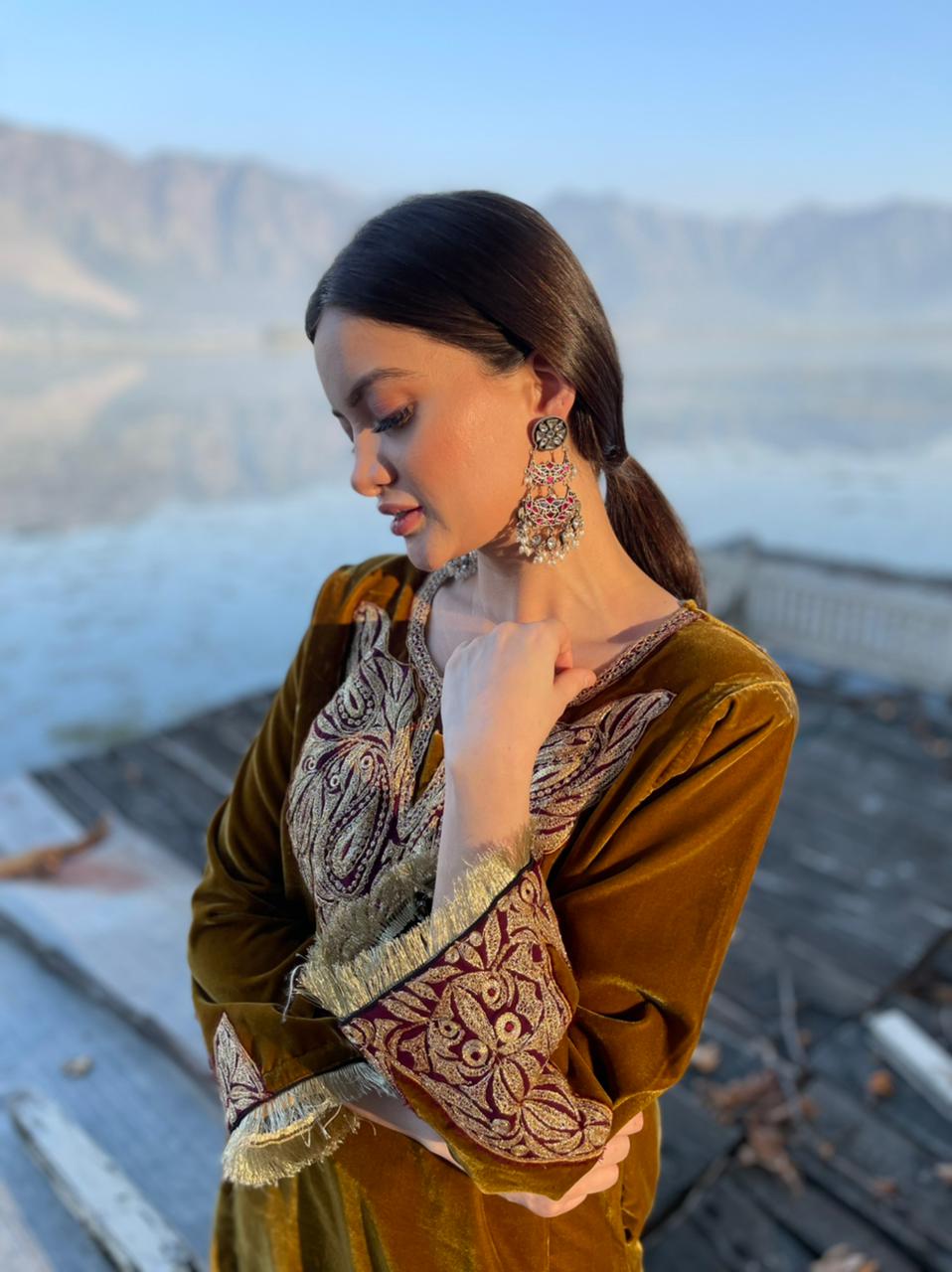 Vidhushree Arya in Brown Tilla Embroidred Pheran Pants