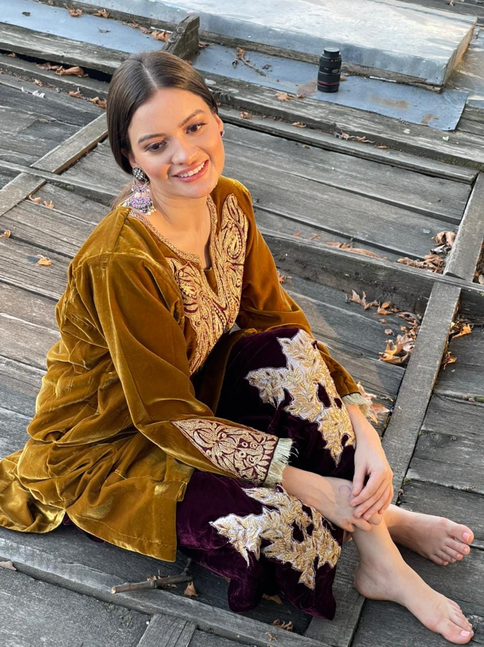 Vidhushree Arya in Brown Tilla Embroidred Pheran Pants