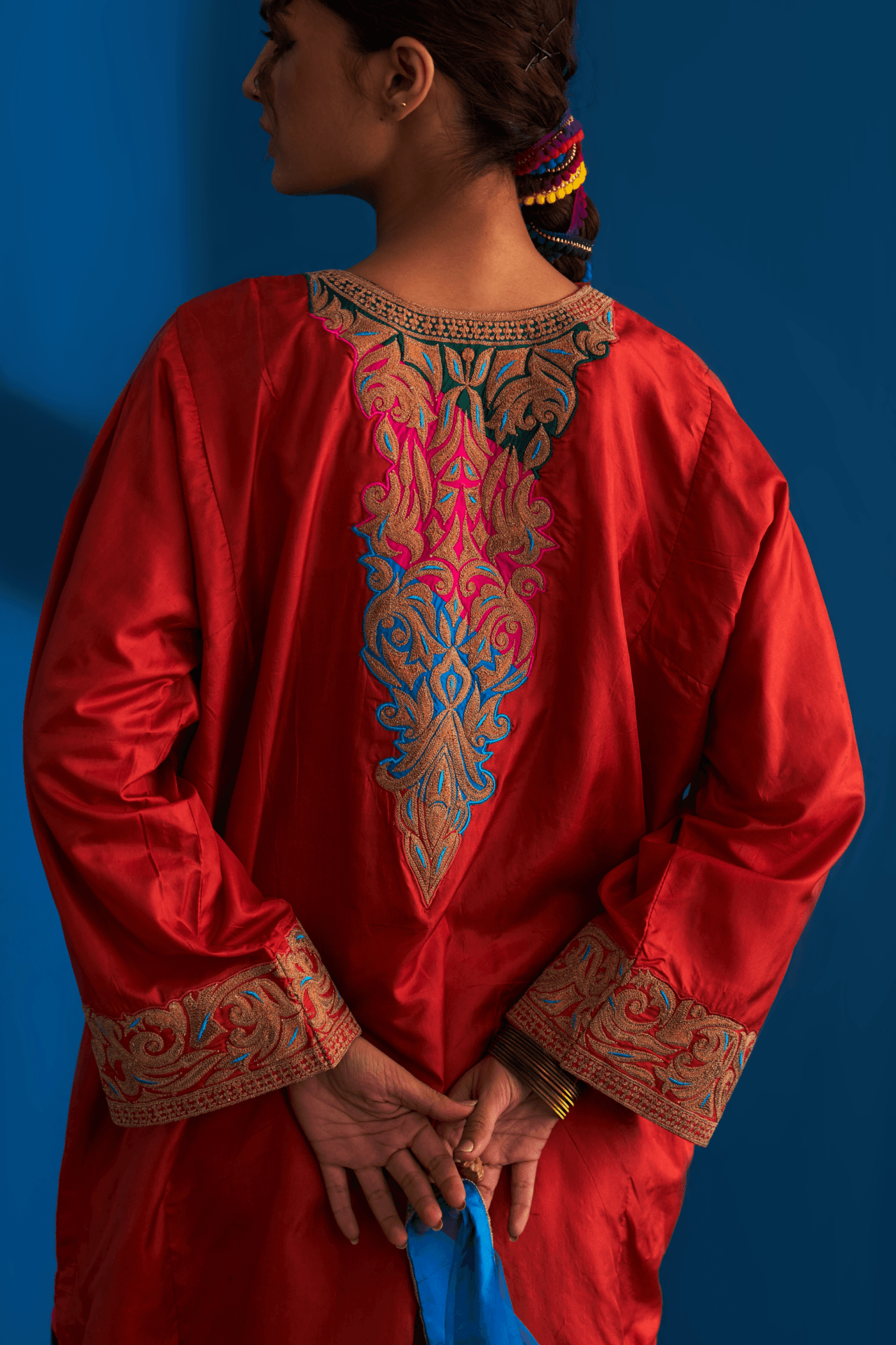 Rust Tilla  Embroidered Pheran Salwar Organza Dupatta