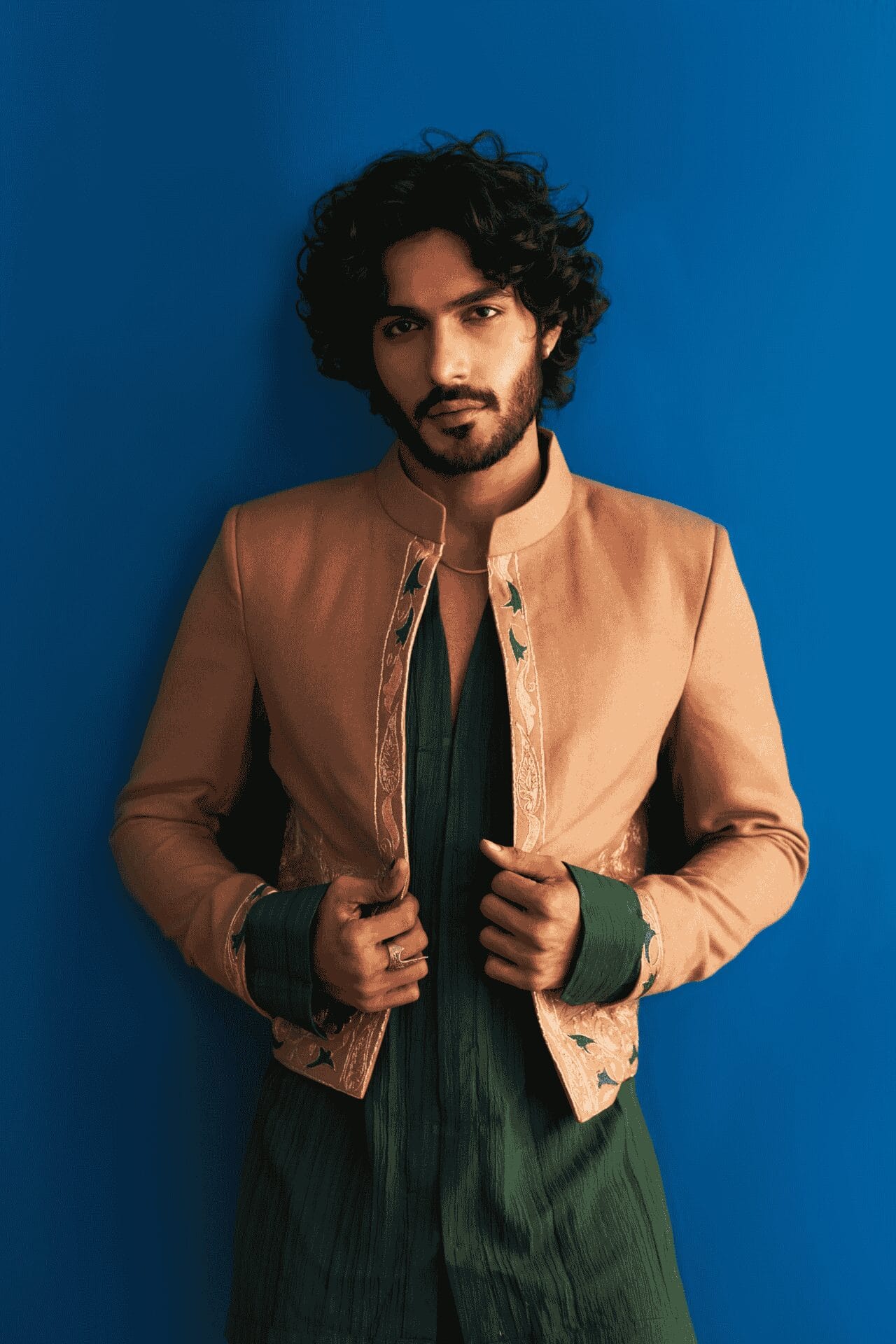 Green and Beige Kurta Pant With Jacket