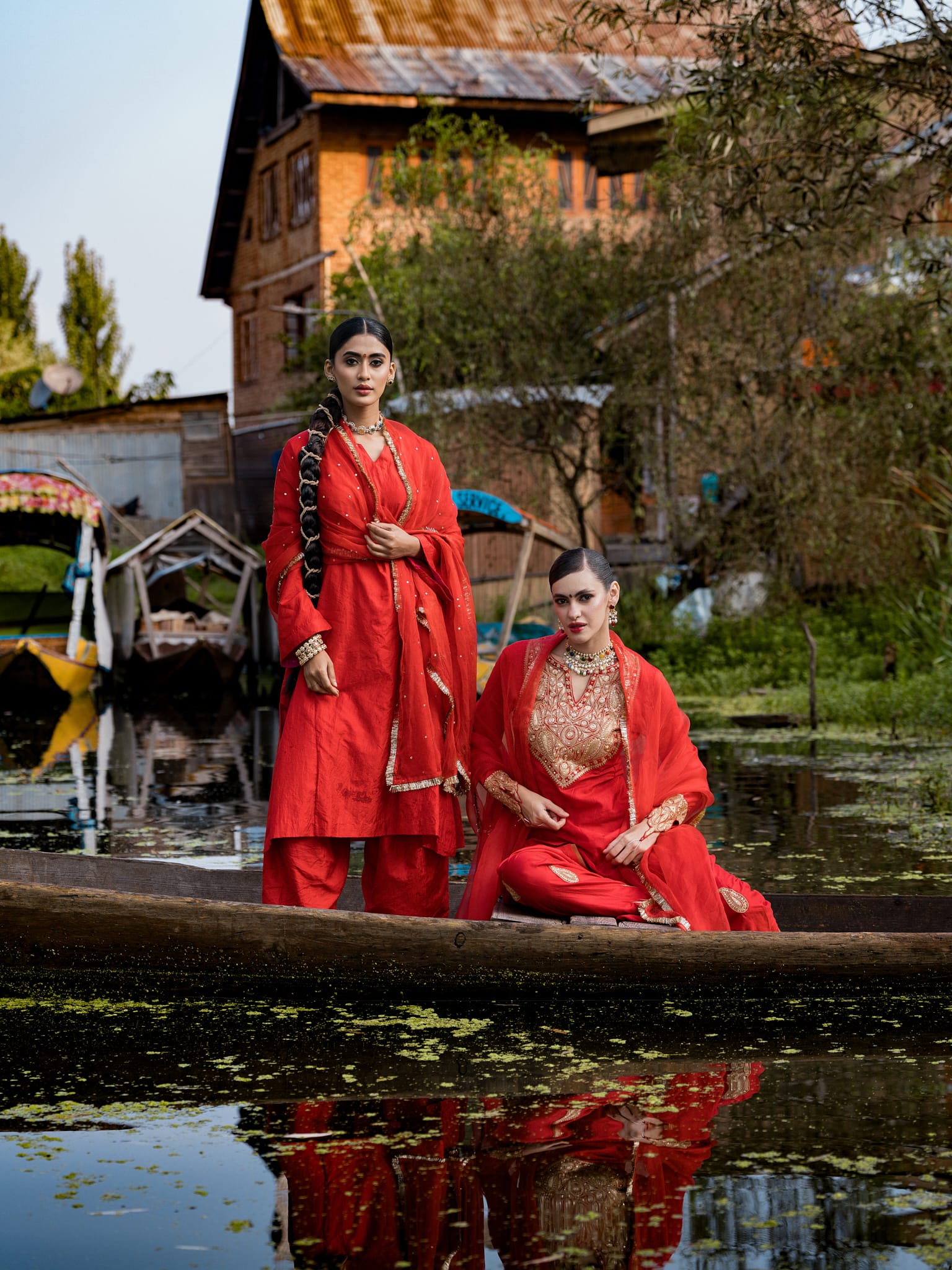 Red Pheran Salwar Organza Mukaish Dupatta