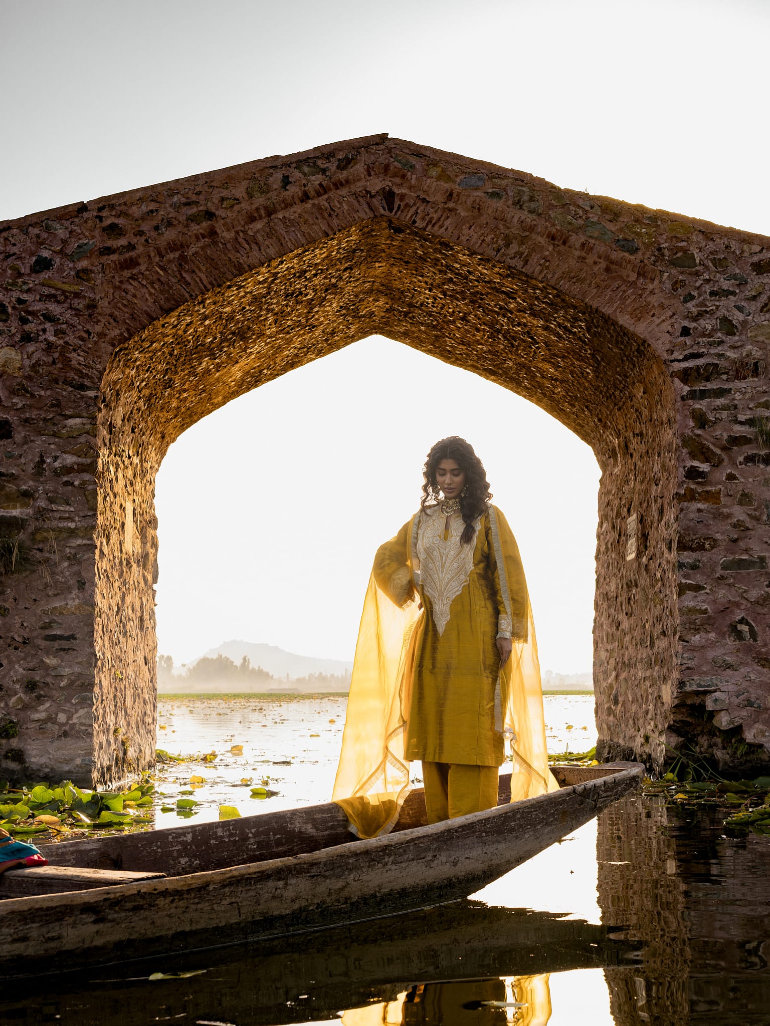 Mustard Tilla Embroidered Pheran Farshi Salwar Organza Dupatta