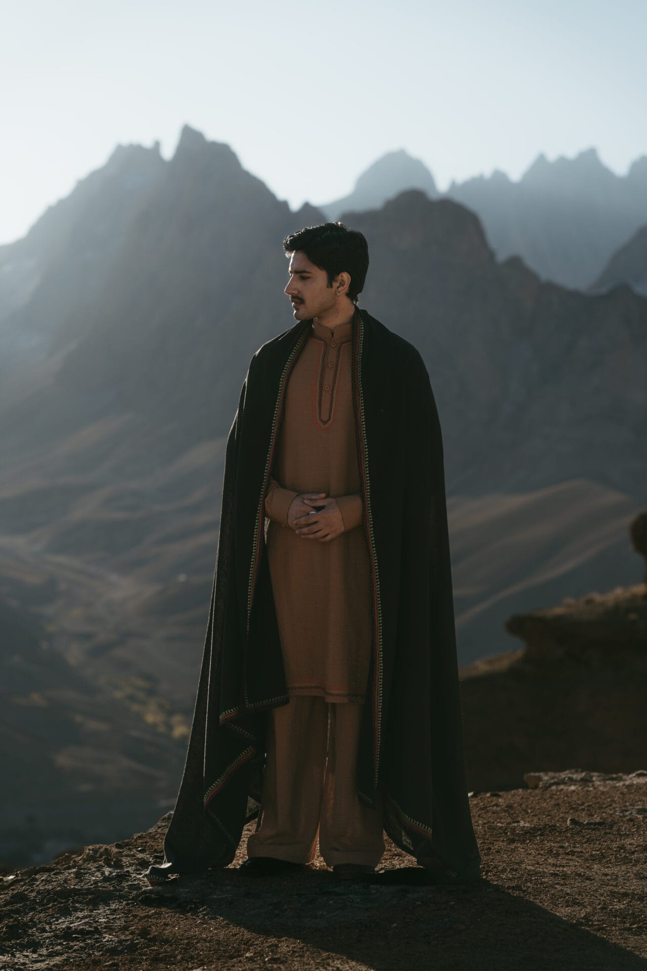 Brown Ari Embroidered Kurta Palazzo with Shawl