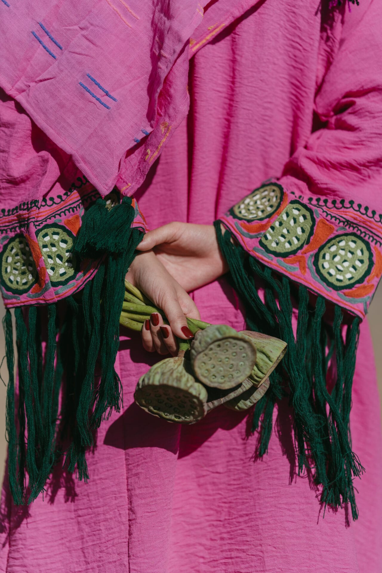 Hot Pink Ari Embroidered  Round Pheran Salwar Scarf