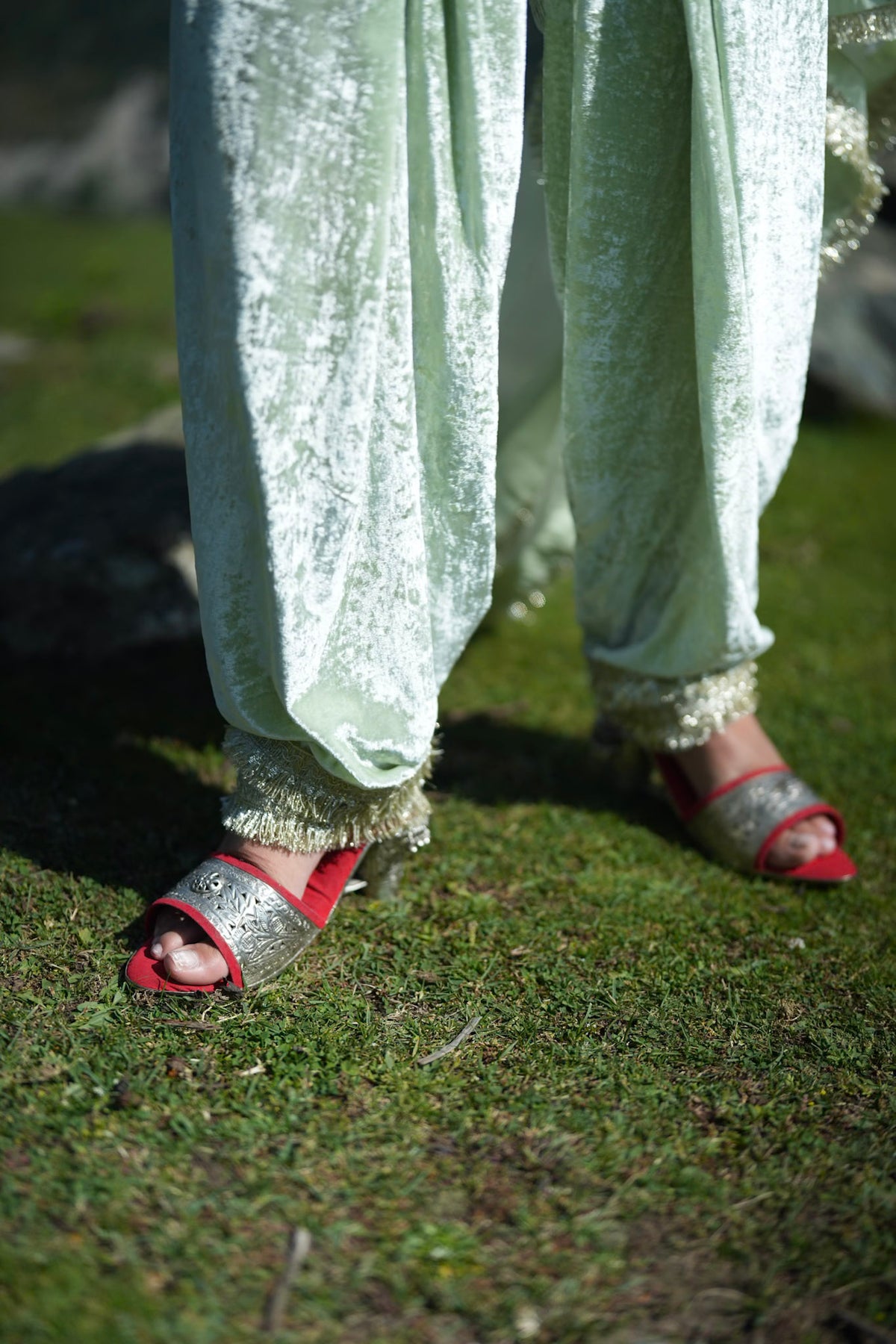 Mint Green Embroidered Round Pheran Farshi Salwar with Dupatta