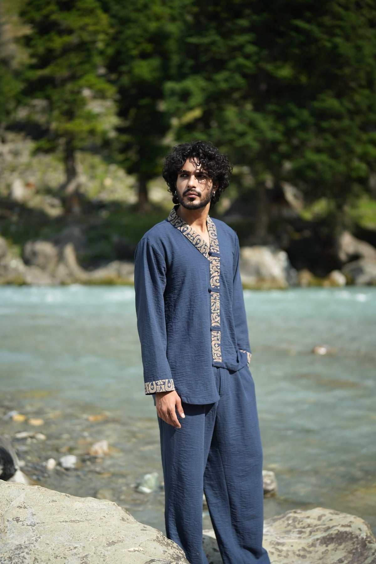 Blue Antique Color Tilla Embroidered Shirt and Pants