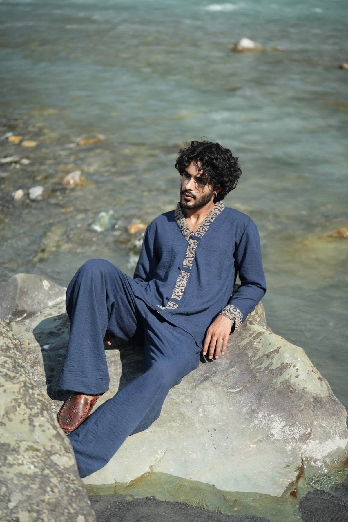 Blue Antique Color Tilla Embroidered Shirt and Pants