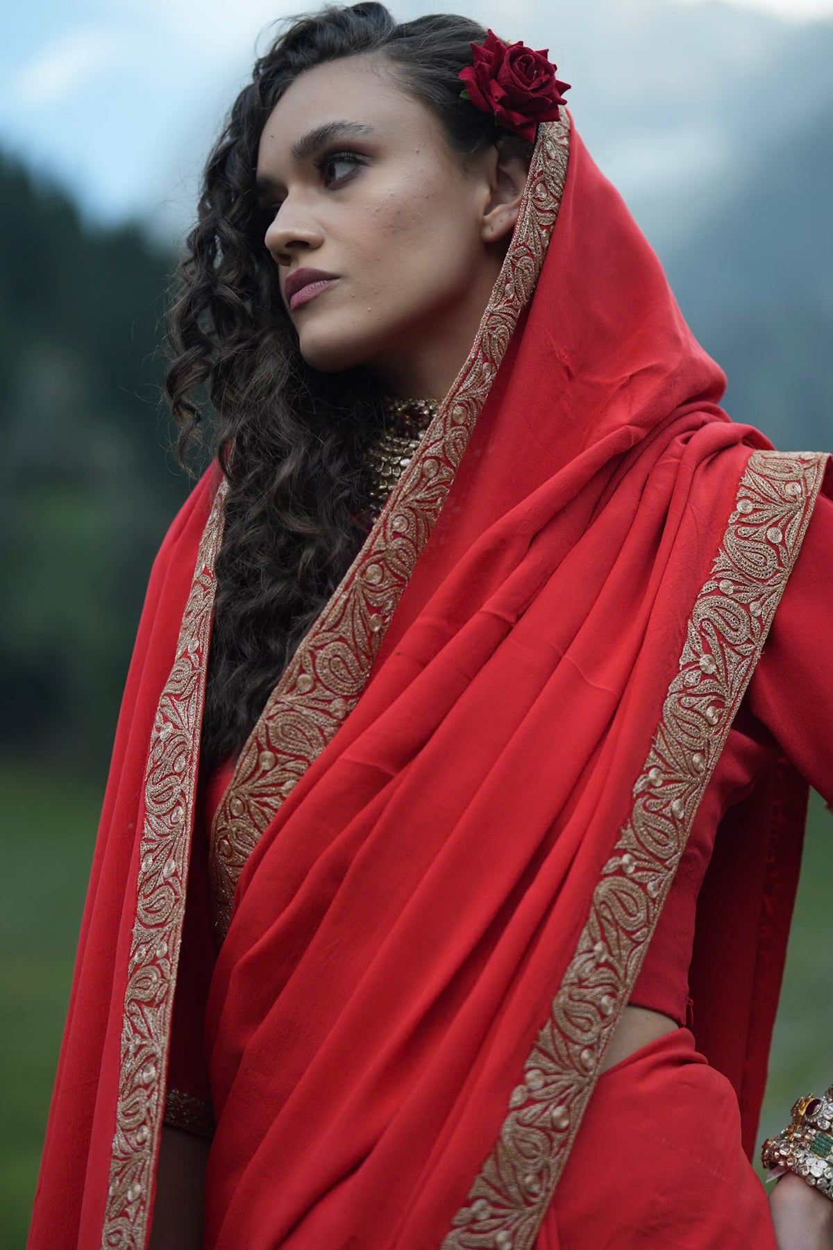 Red Embroidered Saree