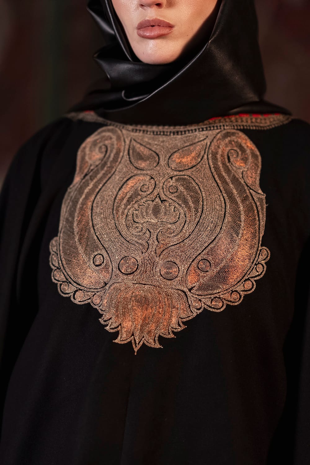 Piscean Pair Noir:Black Wool Pheran Pants Tilla Embroidered Cape