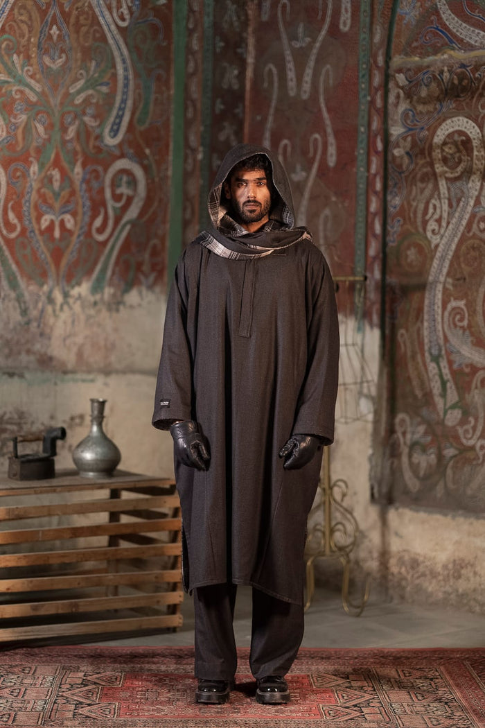 Grey Wool Pheran pants Cowl Cap