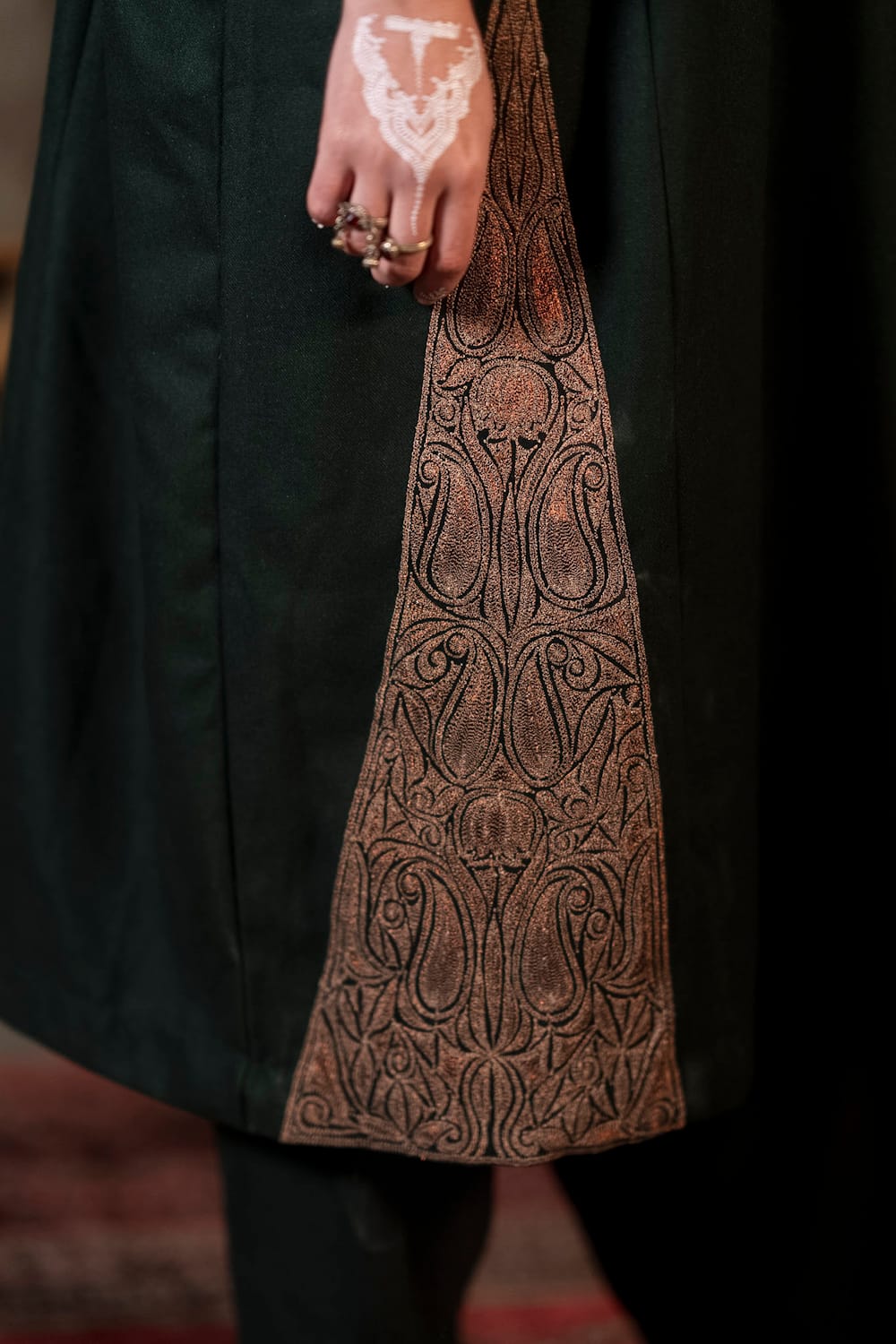 Green Tilla and Hand Embroidered  Round Pheran Salwar Waistcoat