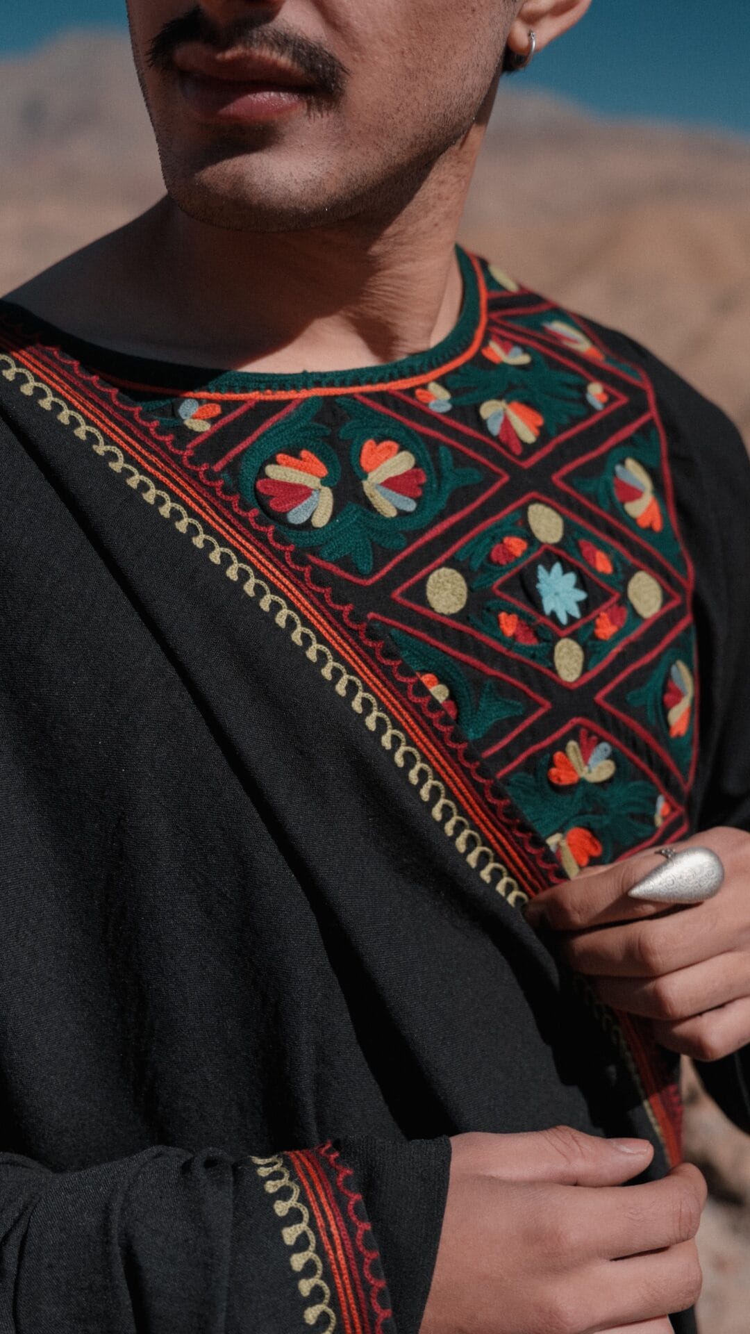 Black Ari Embroidered Pheran Palazzo with Shawl