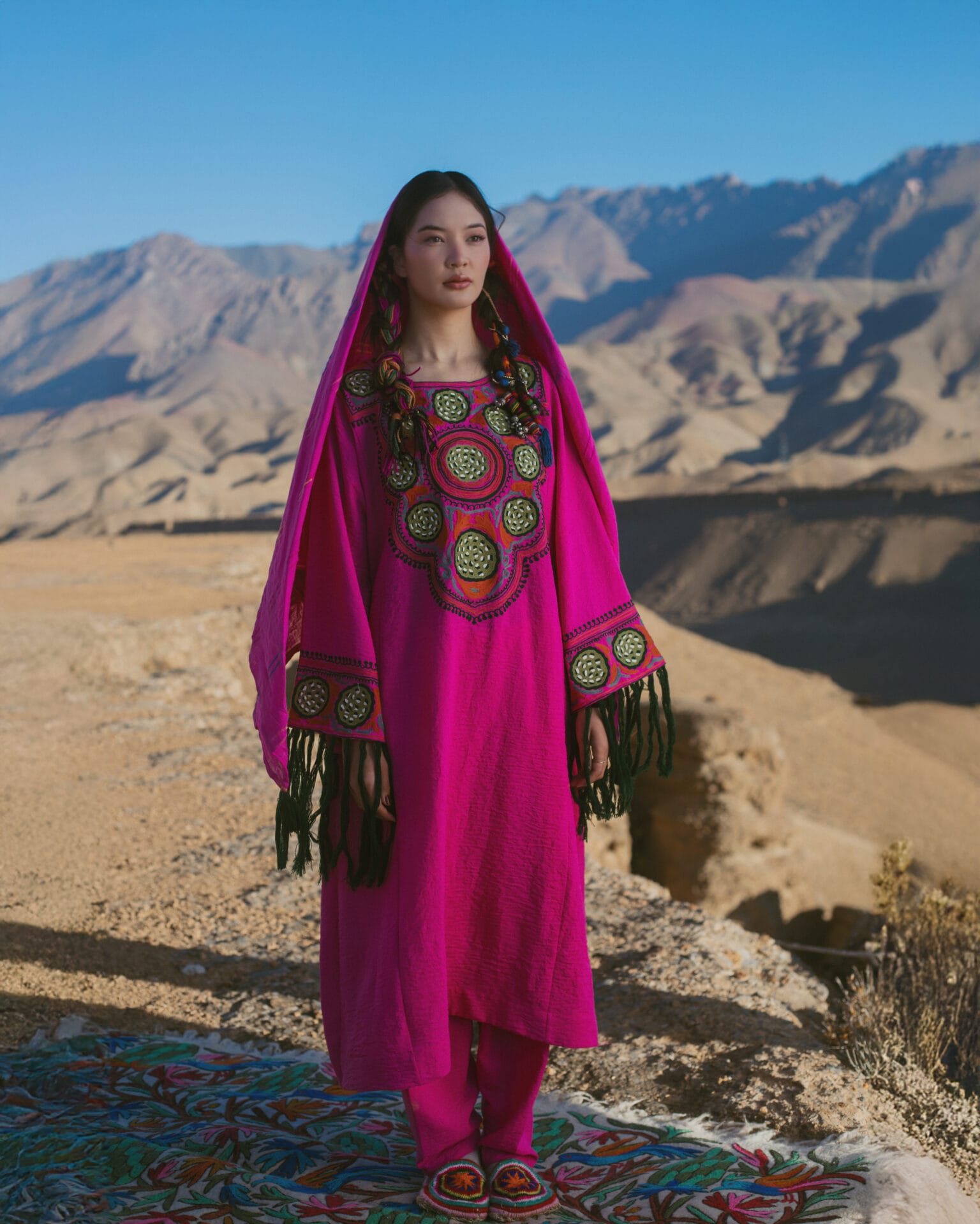 Hot Pink Ari Embroidered  Round Pheran Salwar Scarf