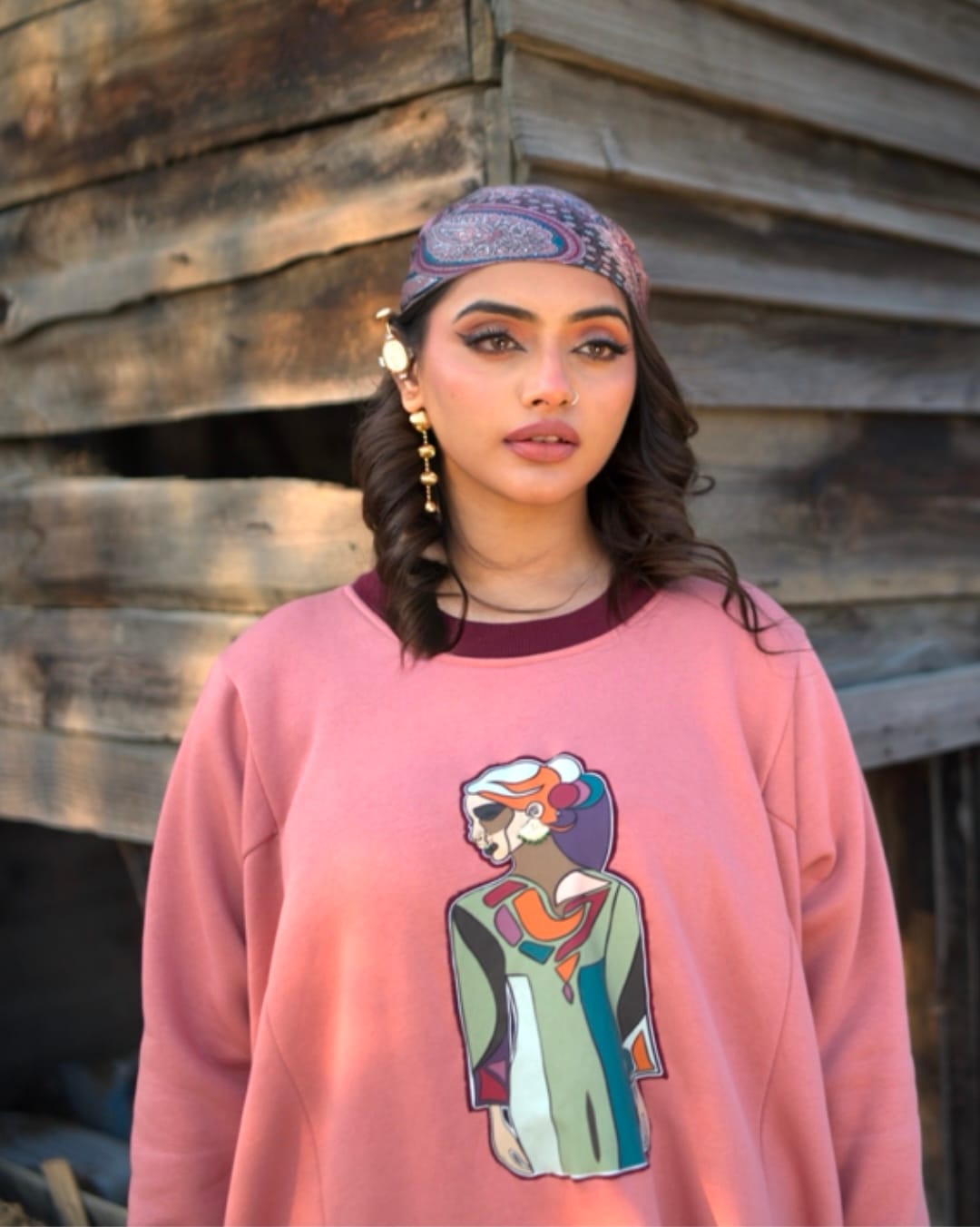 Khojje Mouj  Graphic Printed Rose Pink Pheran And Pants