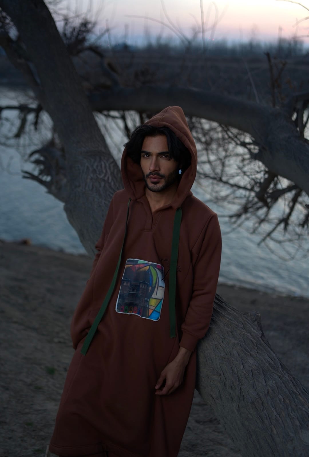 Shehr E Khaas Graphic Printed Brown Pheran And Pants