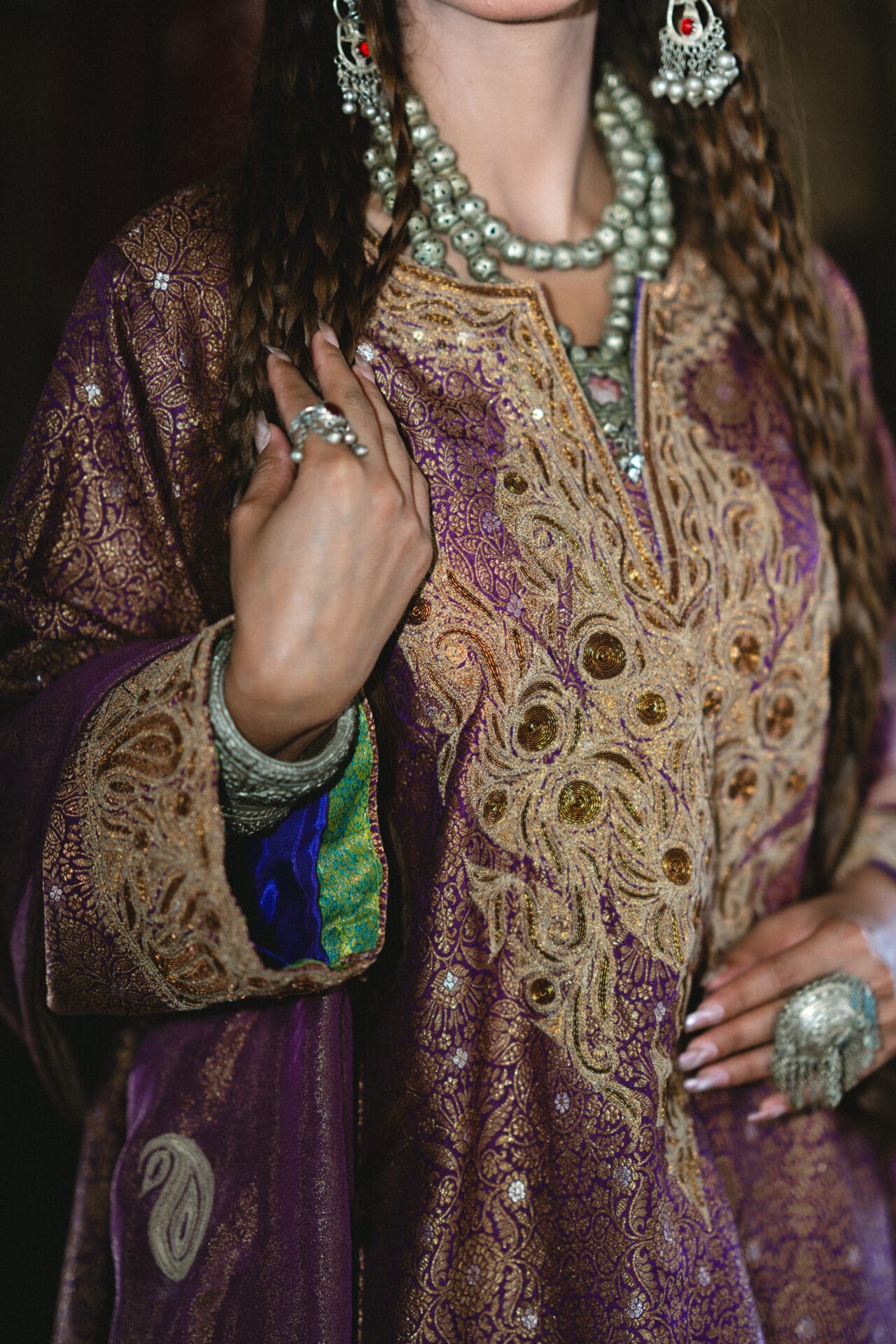 Purple Zarbaft Tilla and Dabka Embroidered Round Pheran Salwar