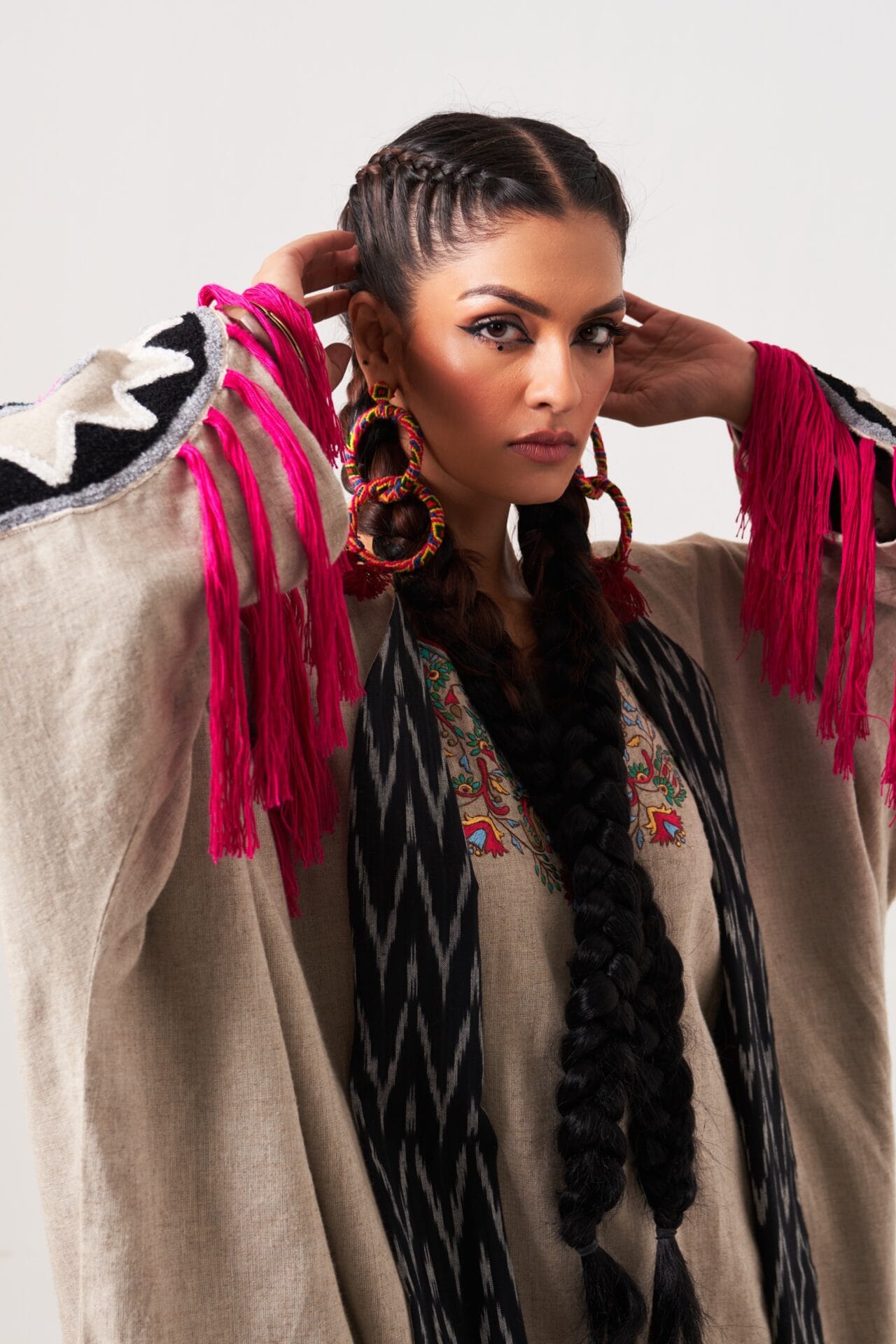 Beige Ari Embroidered Reversible Shrug