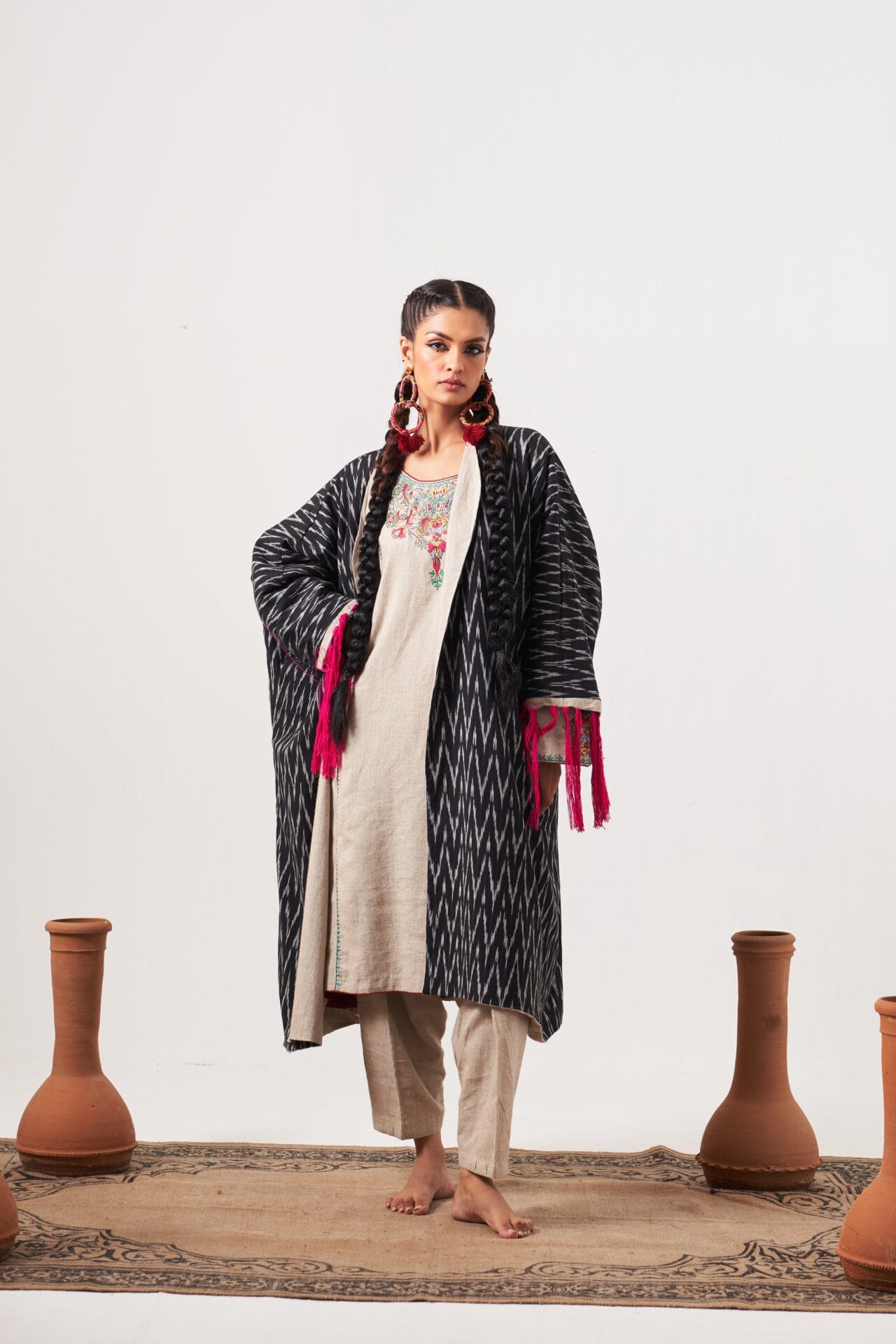 Beige Ari Embroidered Reversible Shrug